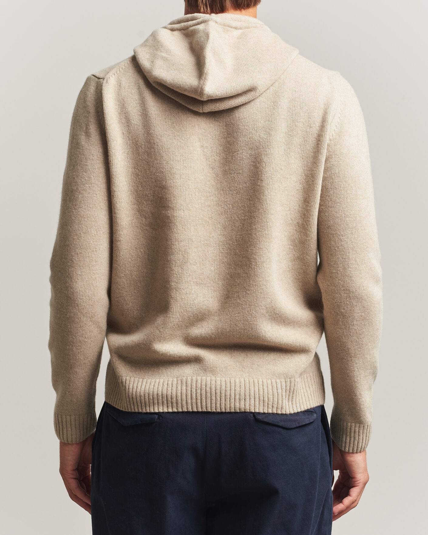Uomini | Maglieria | Stenströms | Brushed Merino Hood Beige