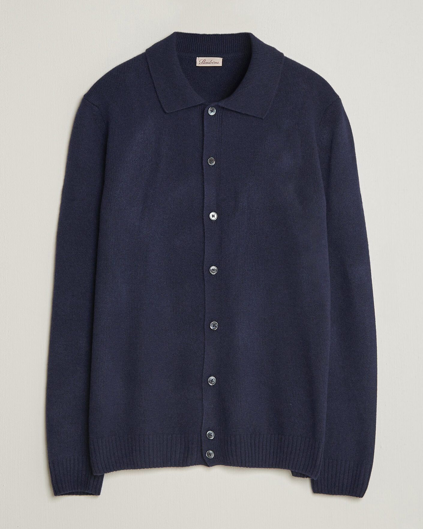 Uomini | Maglieria | Stenströms | Brushed Merino Polo Cardigan Navy