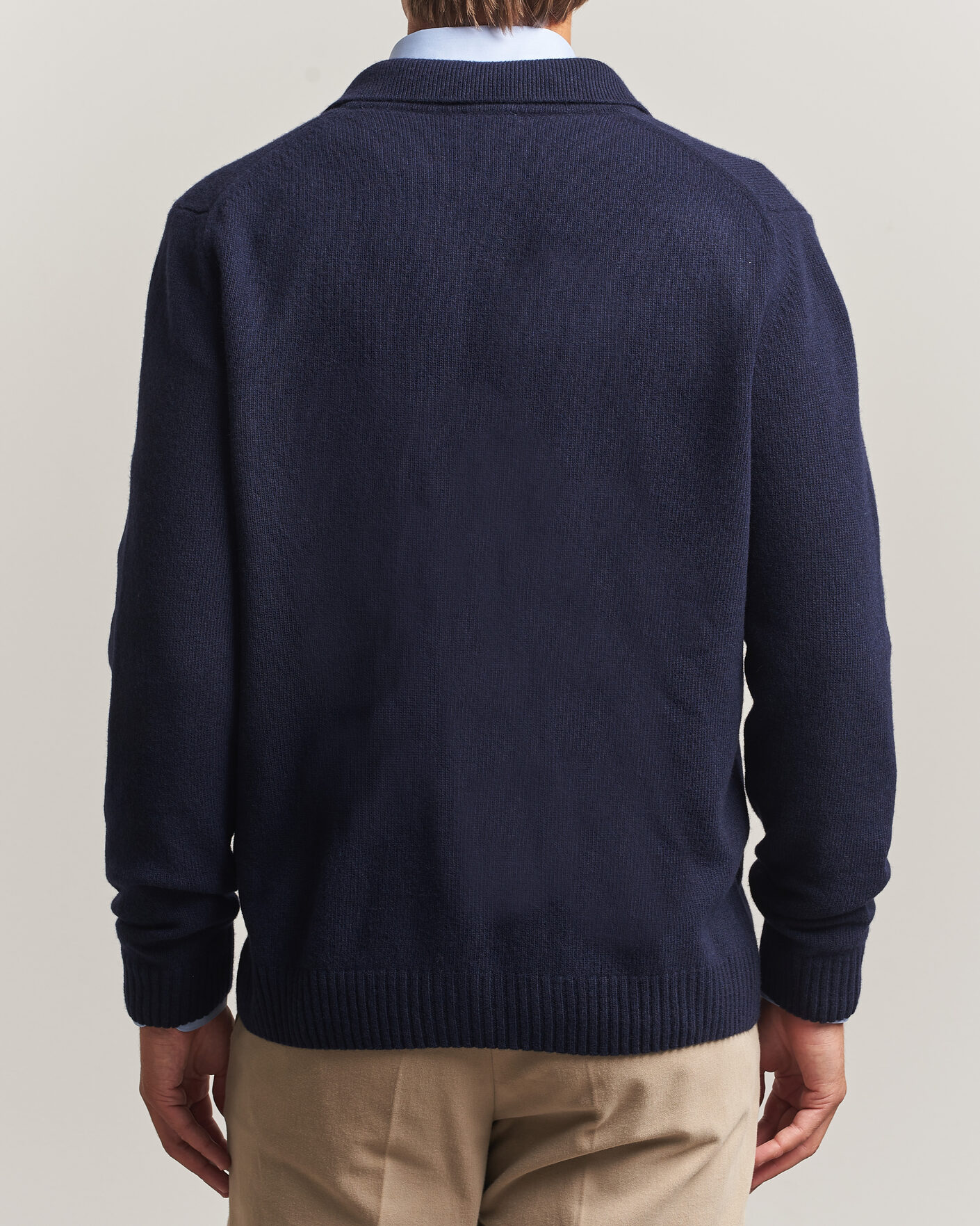 Uomini | Maglieria | Stenströms | Brushed Merino Polo Cardigan Navy