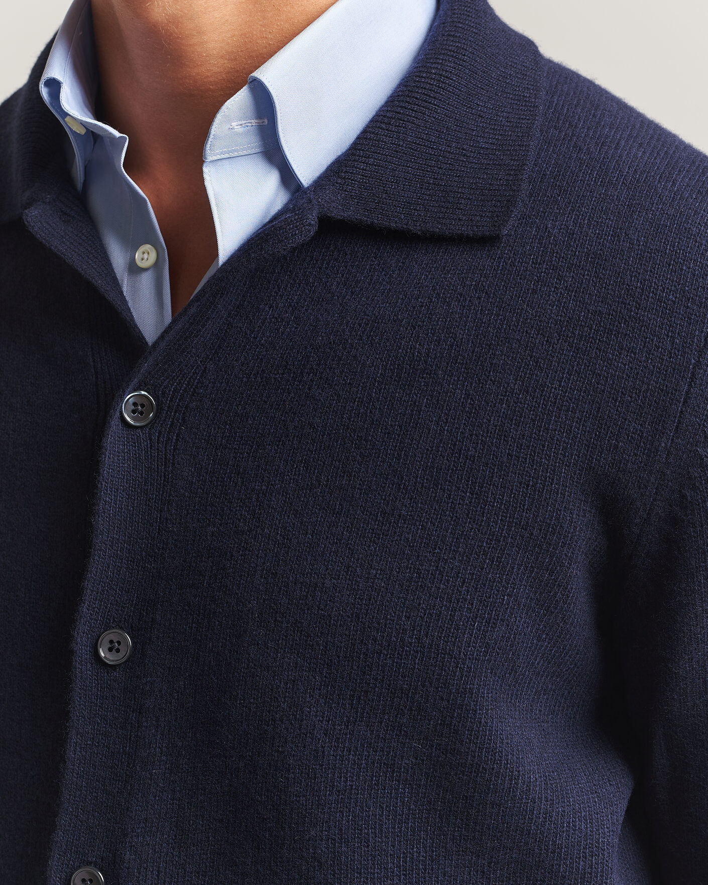 Uomini | Maglieria | Stenströms | Brushed Merino Polo Cardigan Navy
