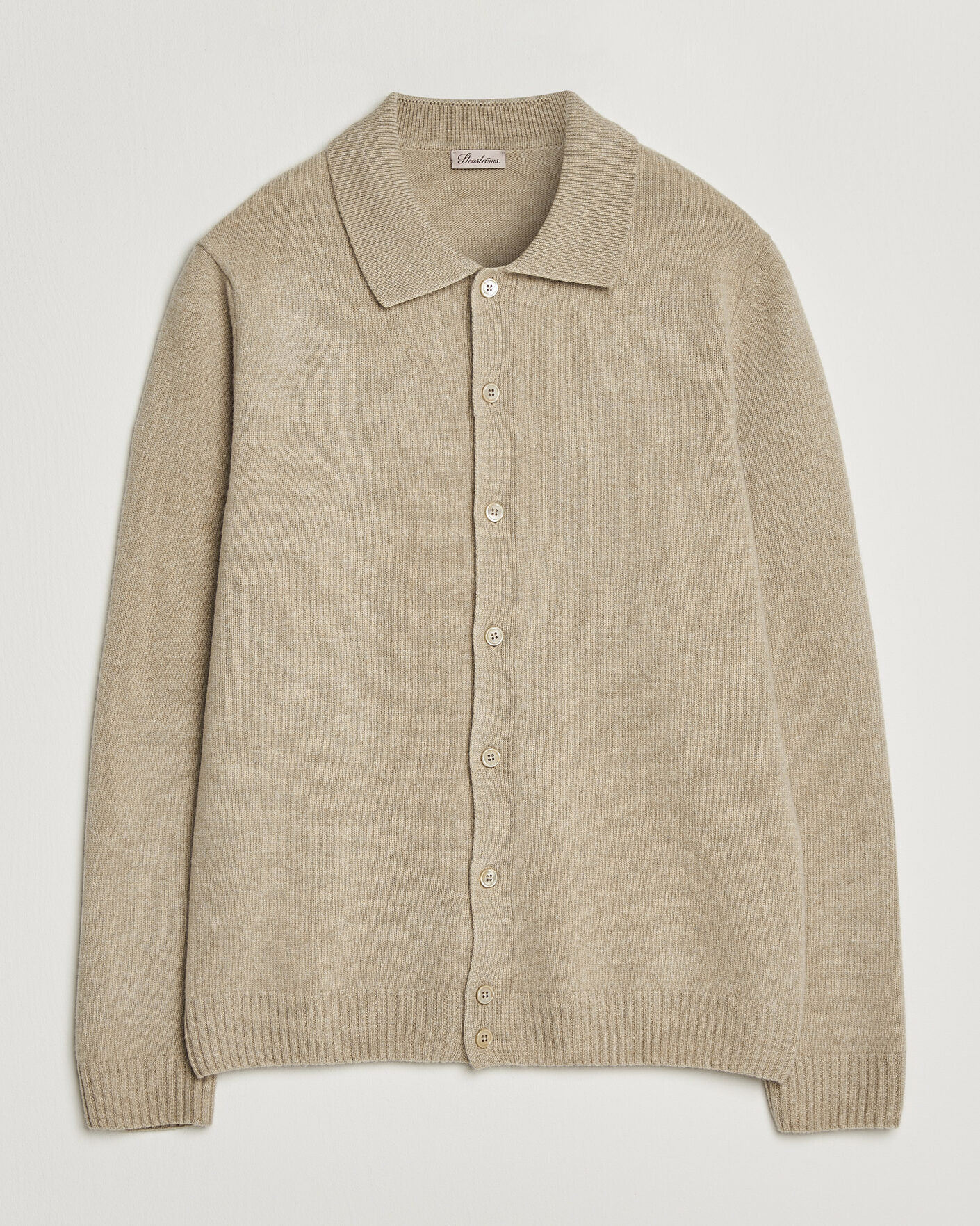 Uomini | Maglieria | Stenströms | Brushed Merino Polo Cardigan Beige