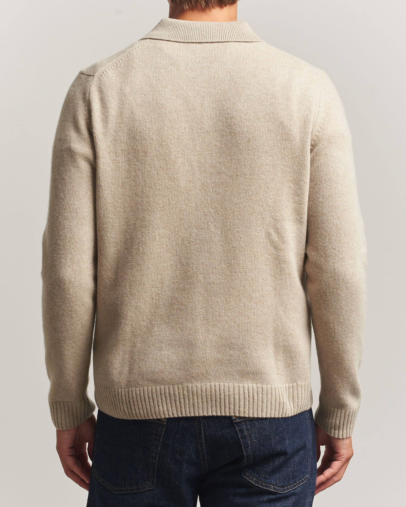 Uomini | Maglieria | Stenströms | Brushed Merino Polo Cardigan Beige