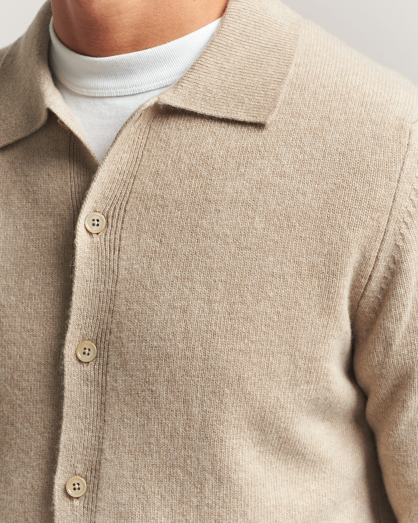 Uomini | Maglieria | Stenströms | Brushed Merino Polo Cardigan Beige
