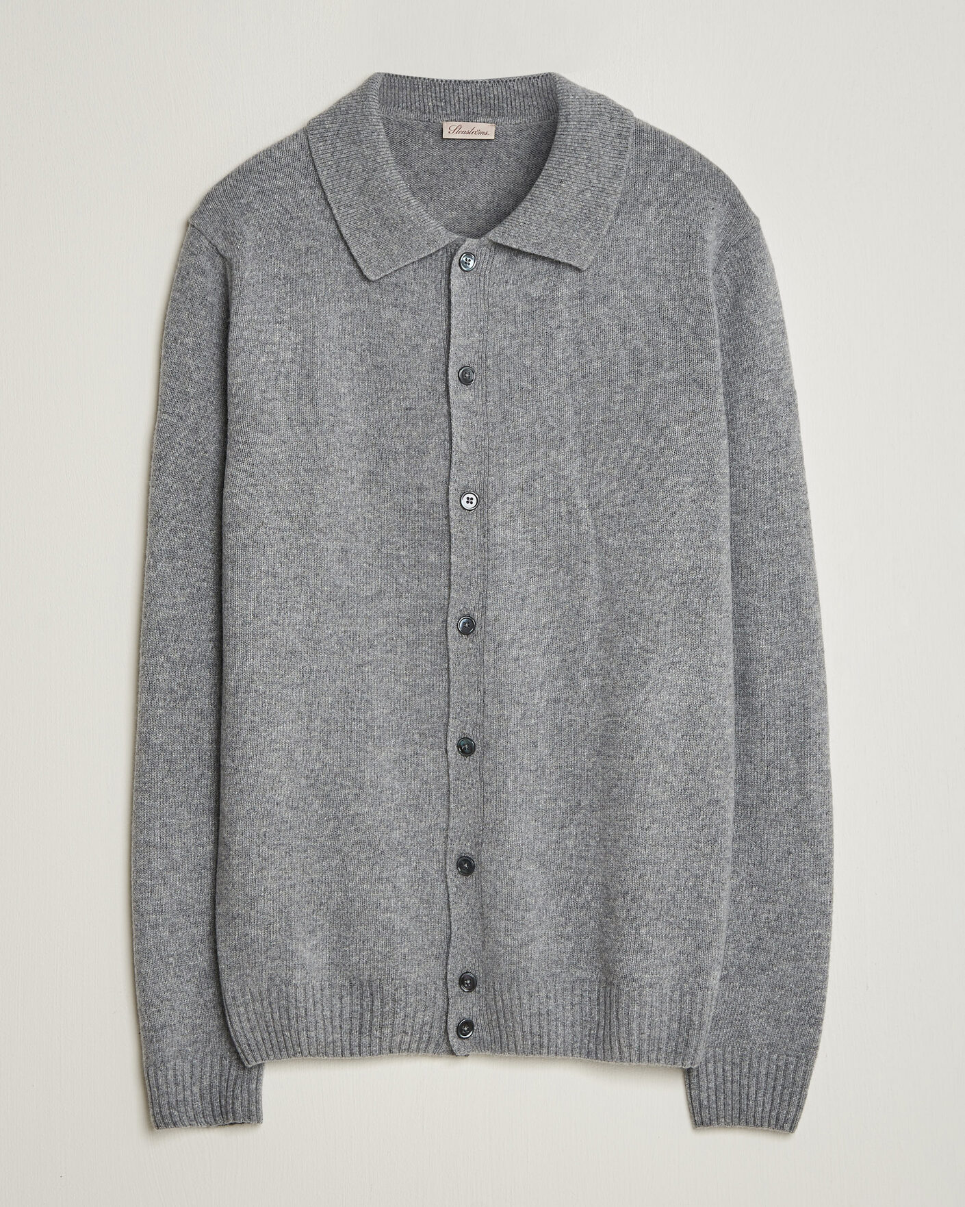 Uomini | Maglieria | Stenströms | Brushed Merino Polo Cardigan Grey