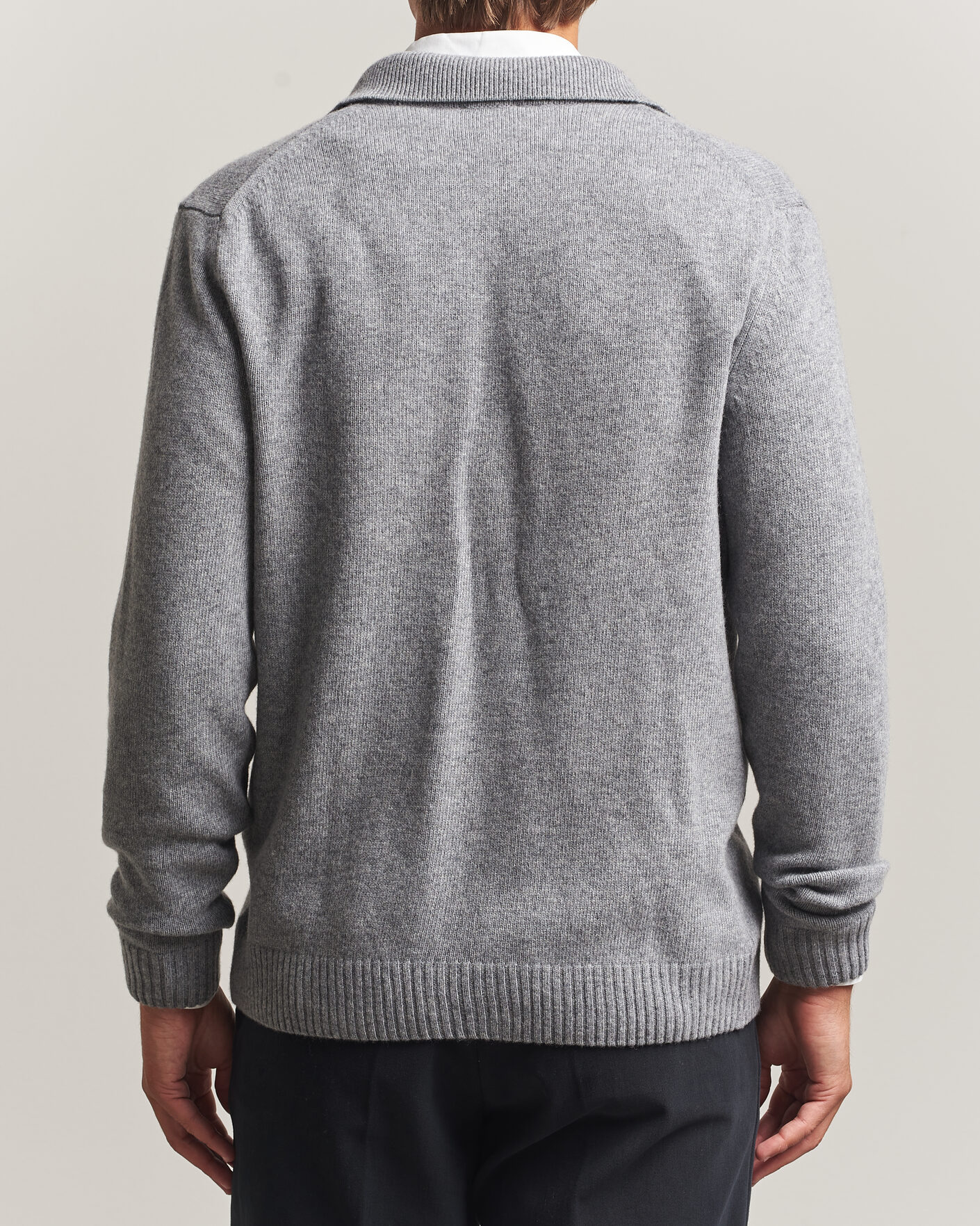 Uomini | Maglieria | Stenströms | Brushed Merino Polo Cardigan Grey