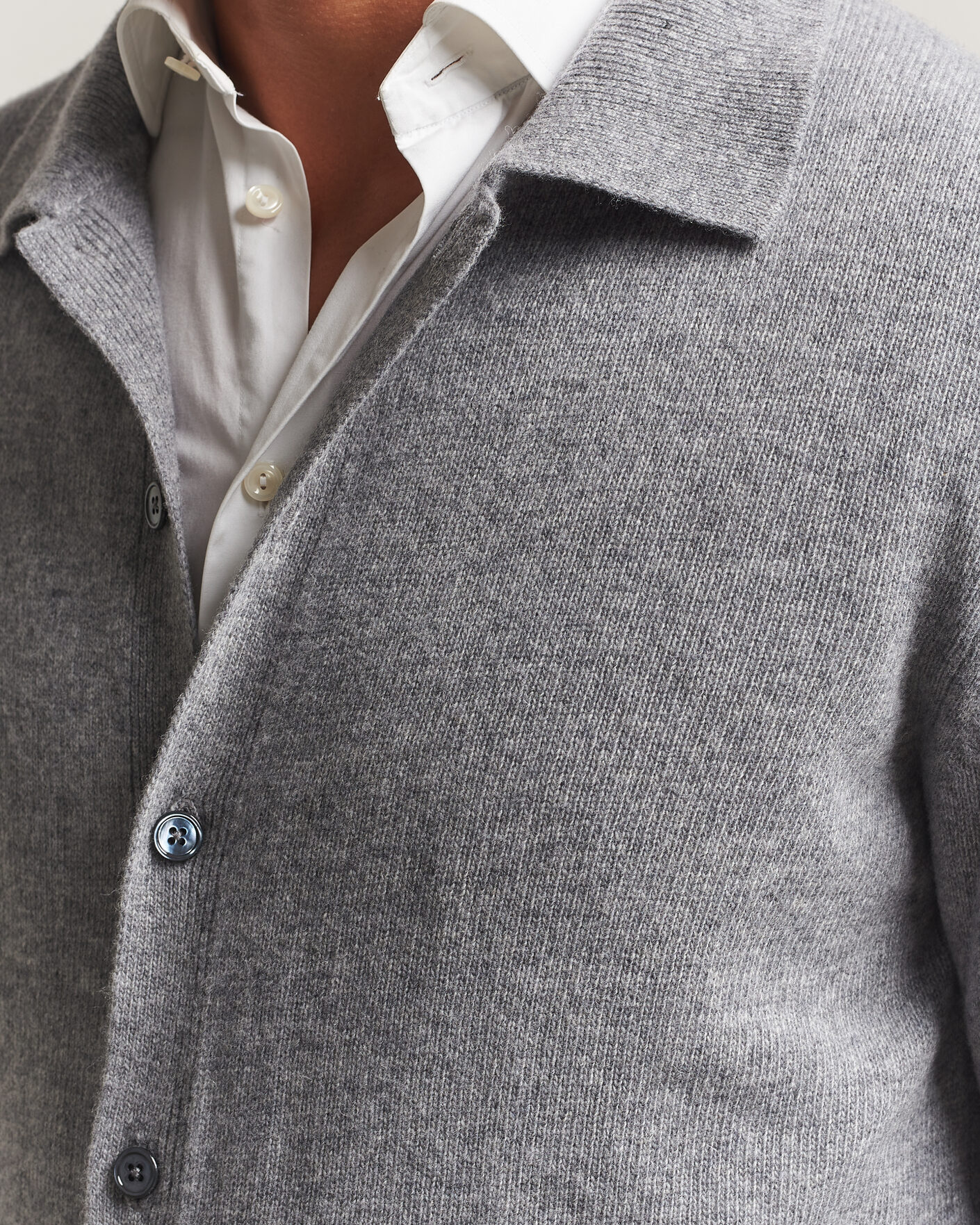 Uomini | Maglieria | Stenströms | Brushed Merino Polo Cardigan Grey