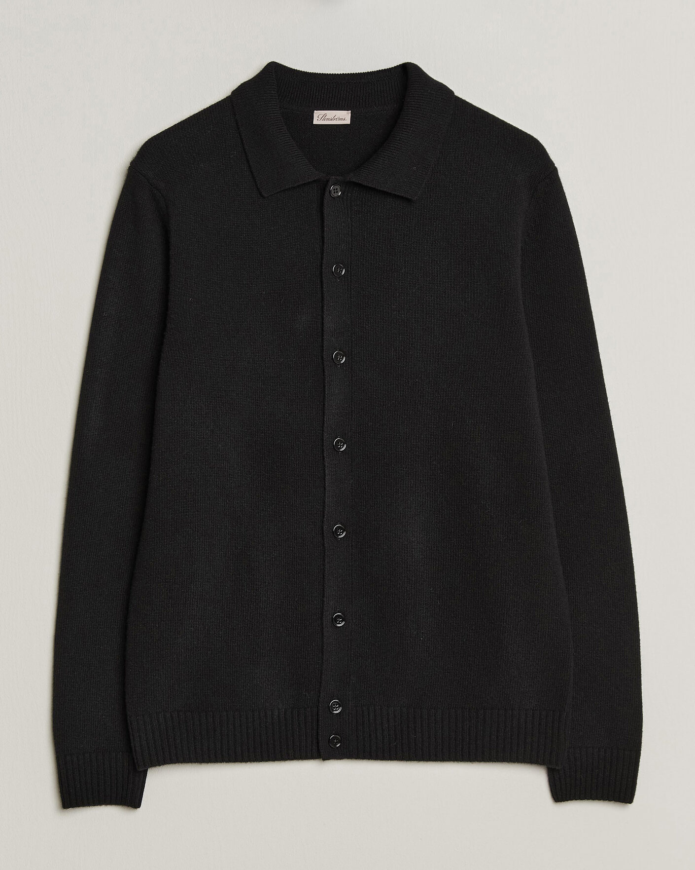 Uomini | Maglieria | Stenströms | Brushed Merino Polo Cardigan Black
