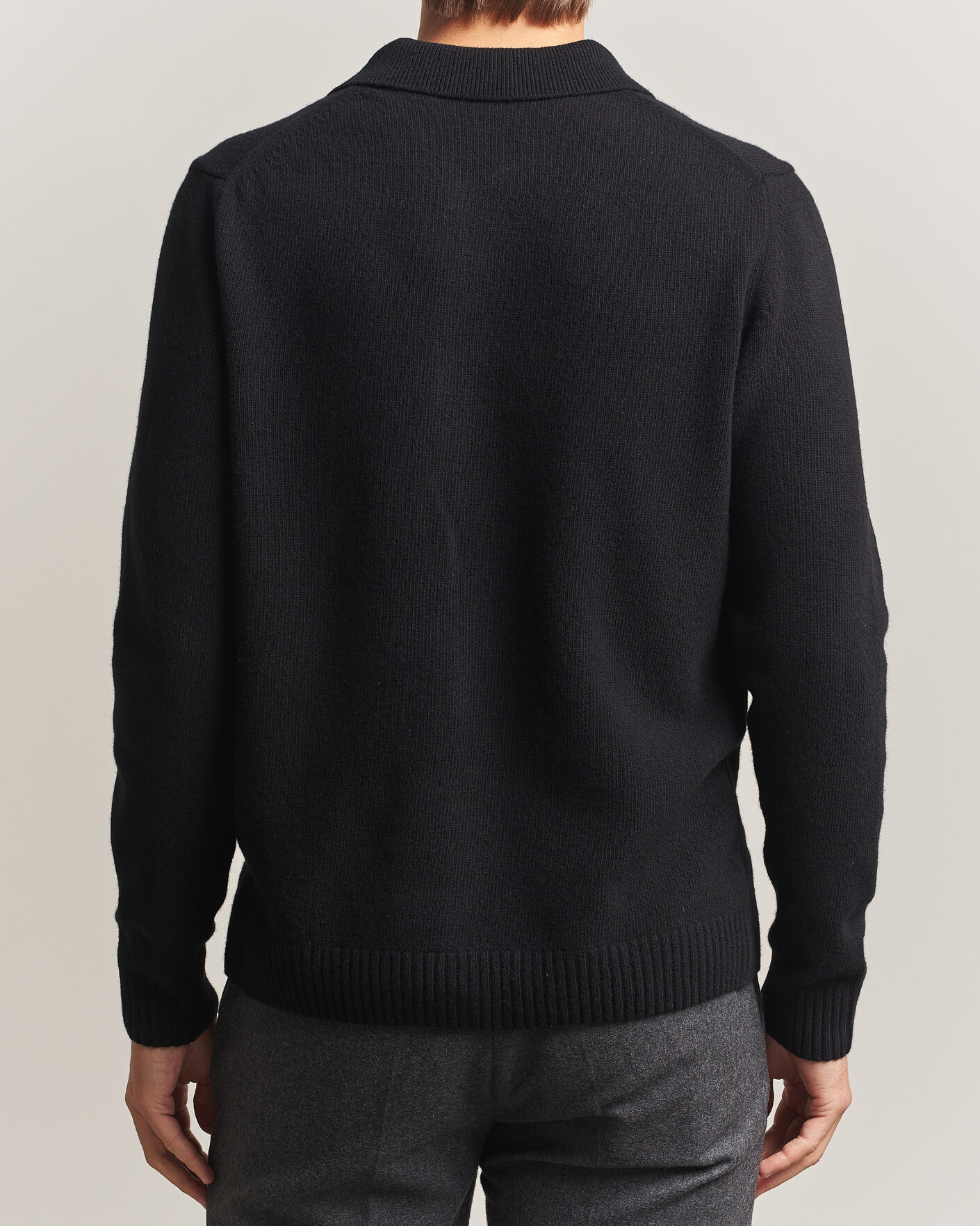 Uomini | Maglieria | Stenströms | Brushed Merino Polo Cardigan Black