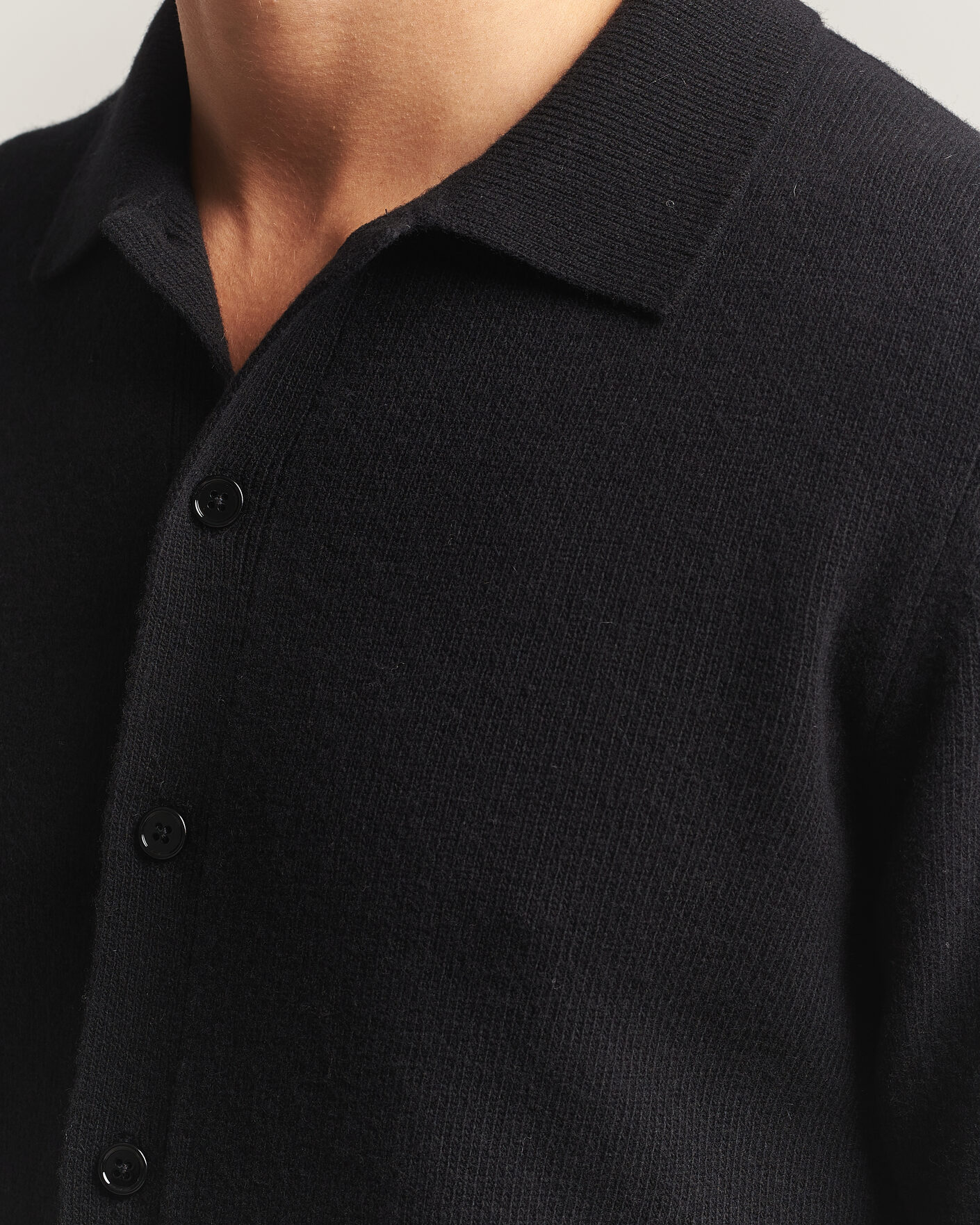 Uomini | Maglieria | Stenströms | Brushed Merino Polo Cardigan Black
