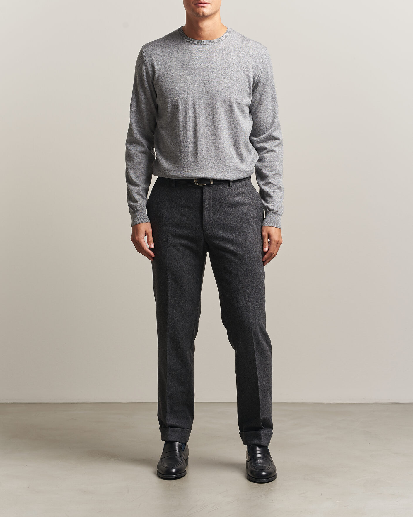 Uomini | Maglieria | Stenströms | Merino Crew Neck Grey Mouline