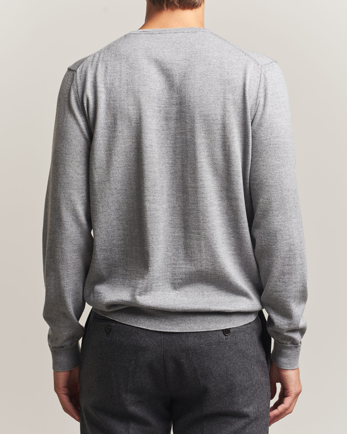 Uomini | Maglieria | Stenströms | Merino Crew Neck Grey Mouline