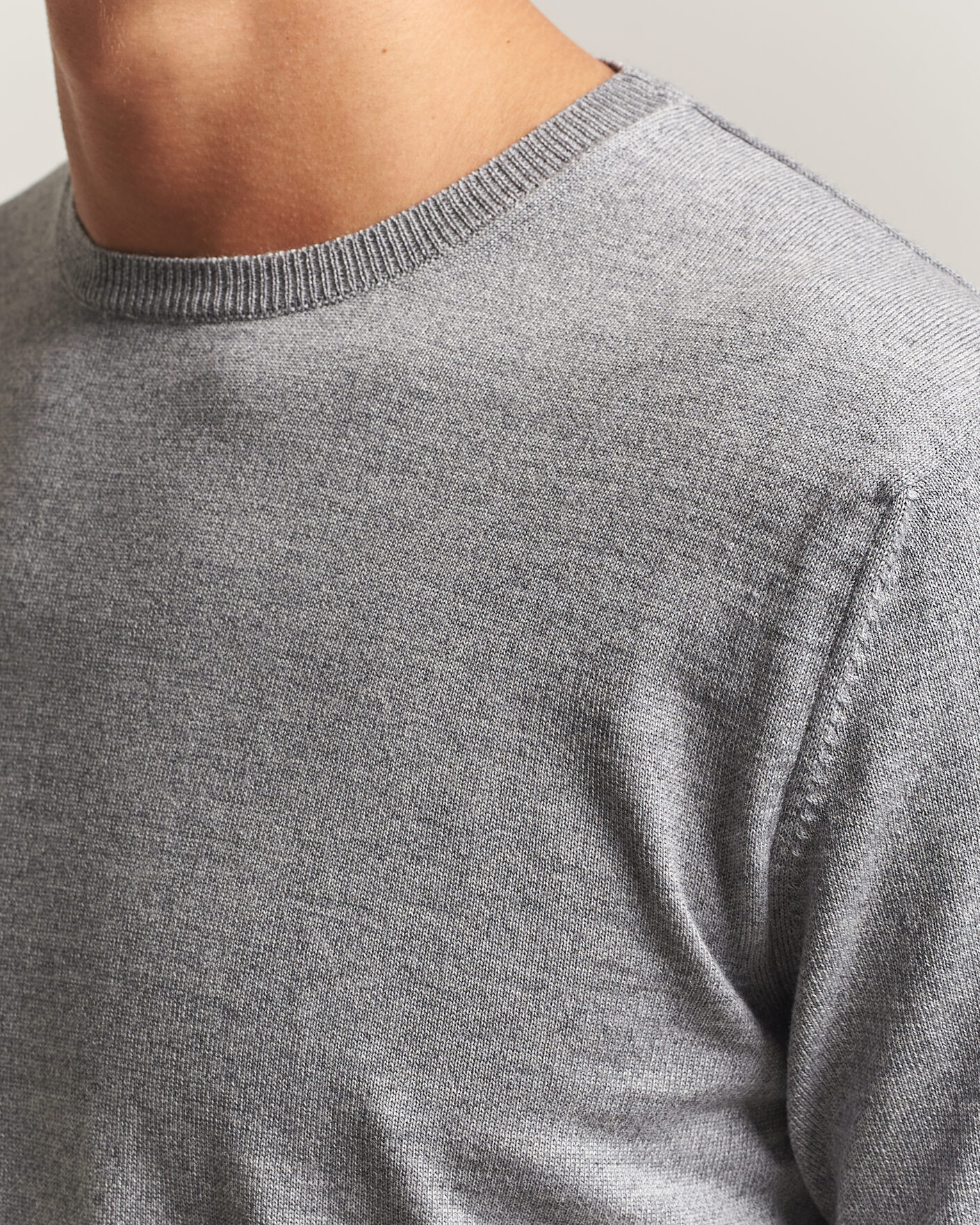 Uomini | Maglieria | Stenströms | Merino Crew Neck Grey Mouline