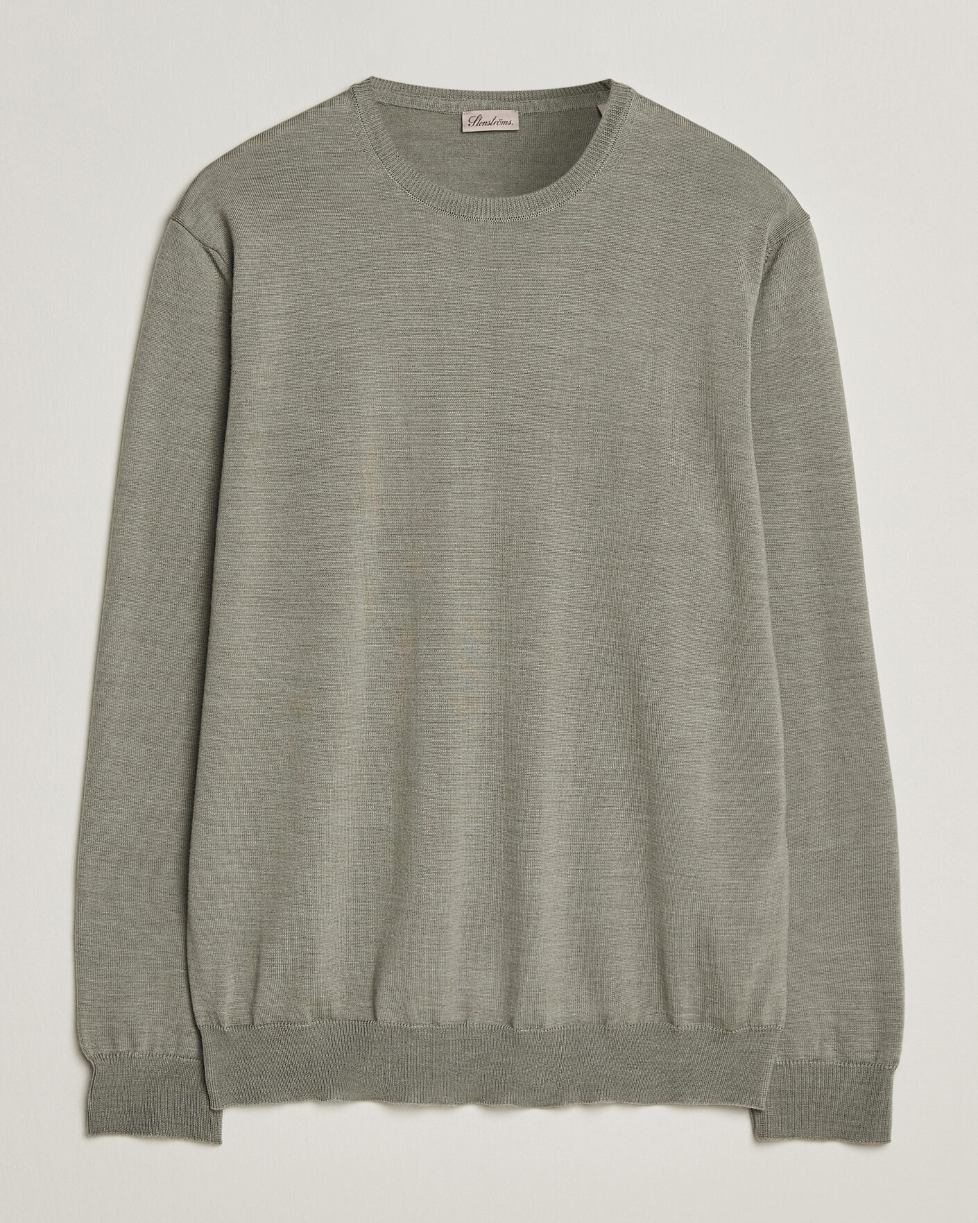 Uomini | Maglieria | Stenströms | Merino Crew Neck Green/Grey