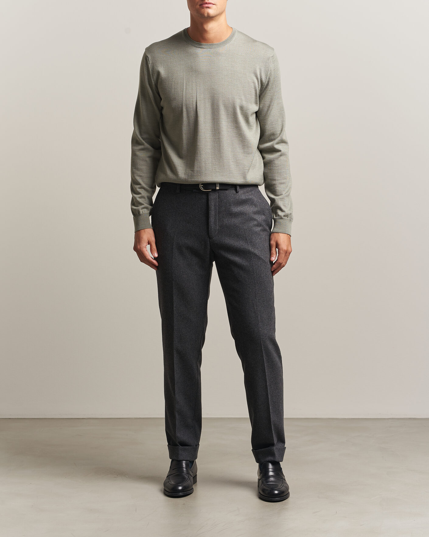 Uomini | Maglieria | Stenströms | Merino Crew Neck Green/Grey