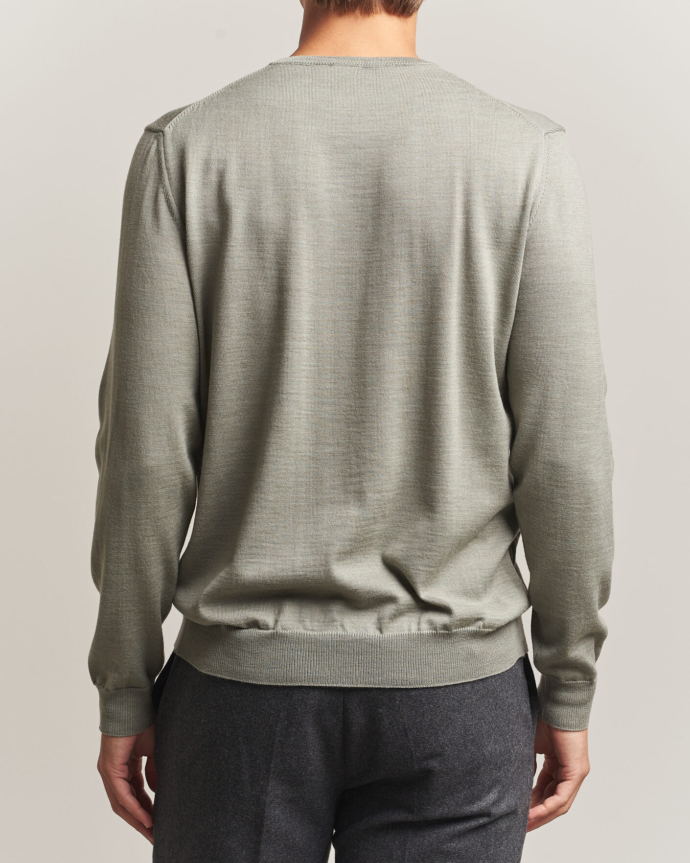Uomini | Maglieria | Stenströms | Merino Crew Neck Green/Grey