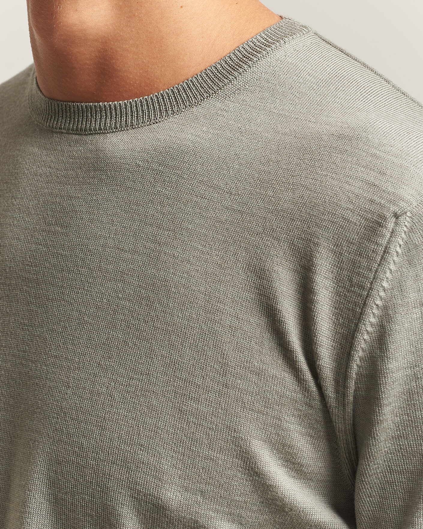 Uomini | Maglieria | Stenströms | Merino Crew Neck Green/Grey