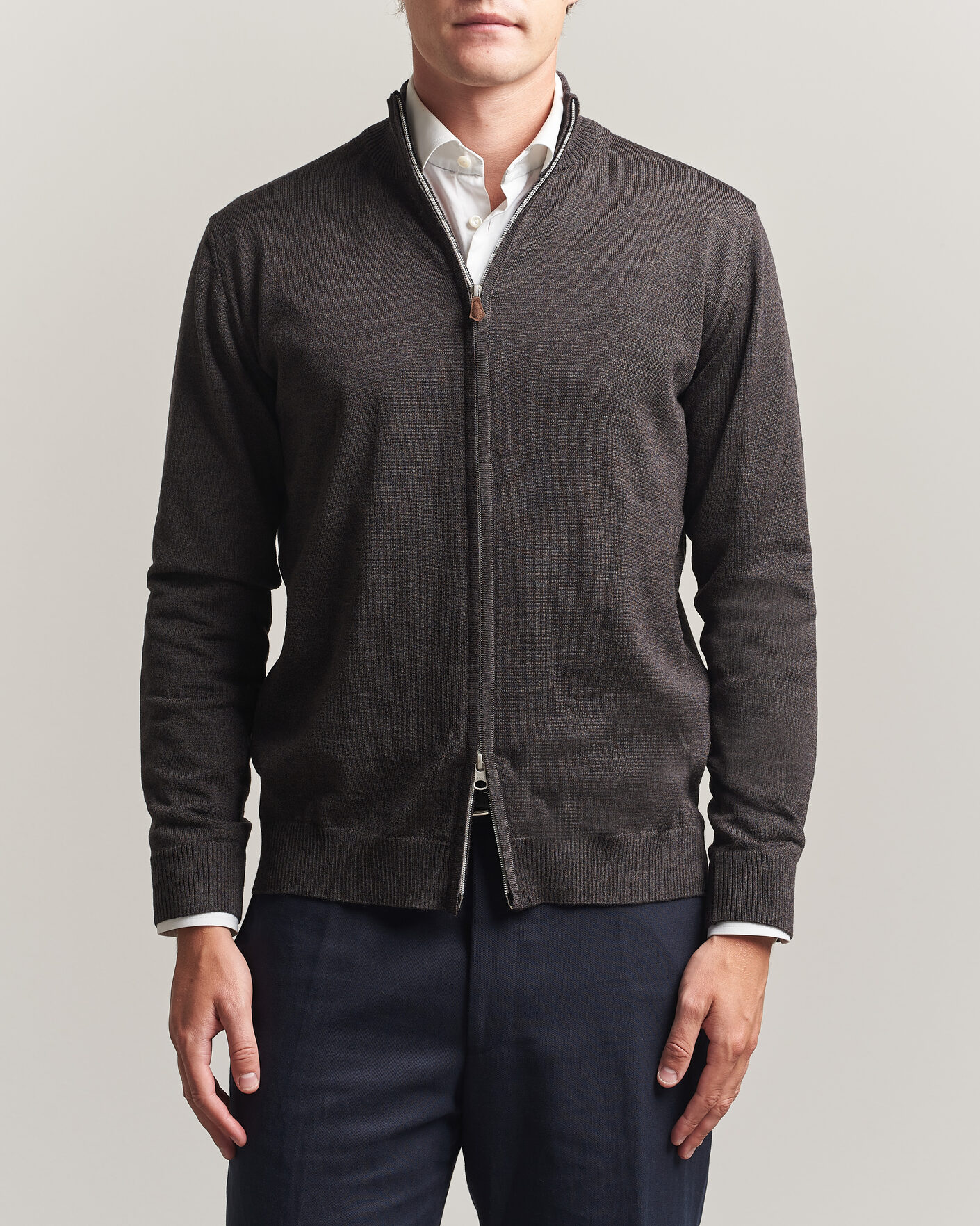 Uomini | Maglieria | Stenströms | Merino Full Zip Dark Brown