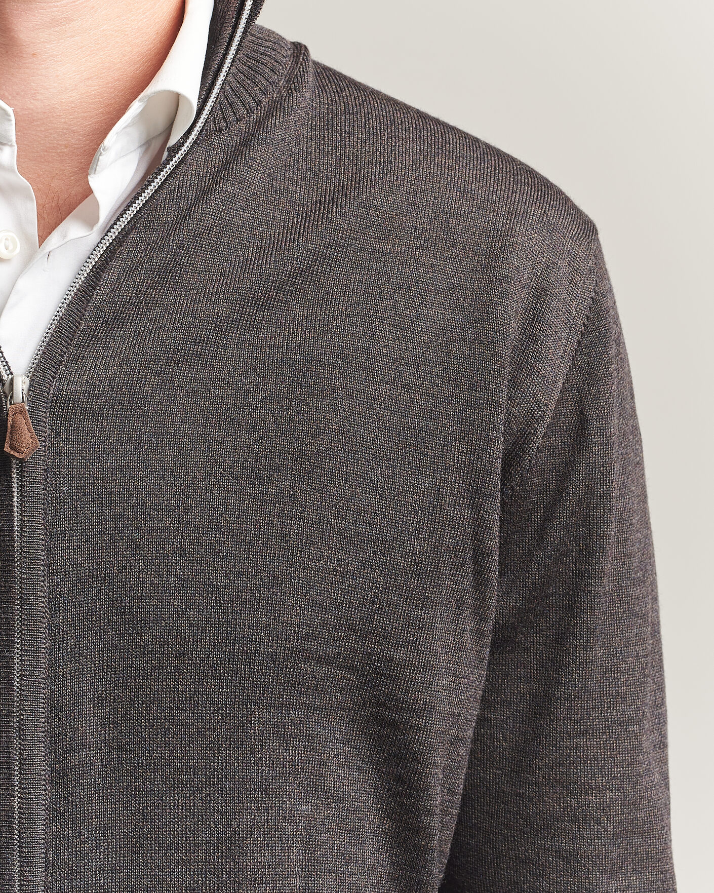 Uomini | Maglieria | Stenströms | Merino Full Zip Dark Brown