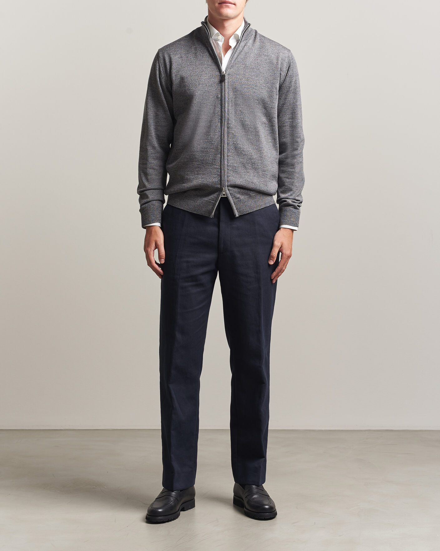 Uomini | Maglieria | Stenströms | Merino Full Zip Grey