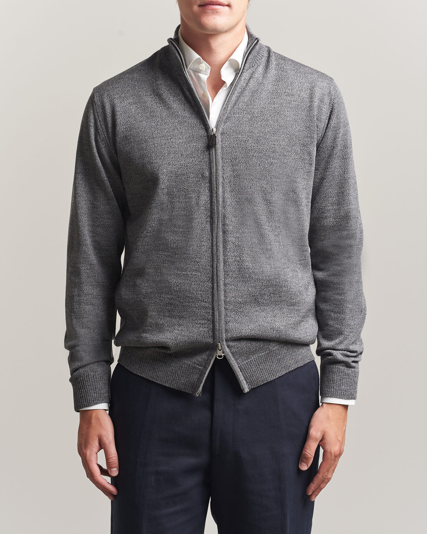 Uomini | Maglieria | Stenströms | Merino Full Zip Grey