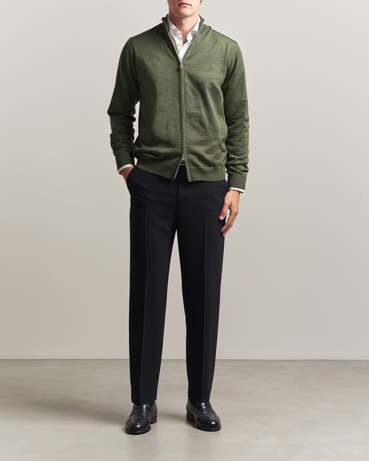 Uomini | Maglieria | Stenströms | Merino Full Zip Green