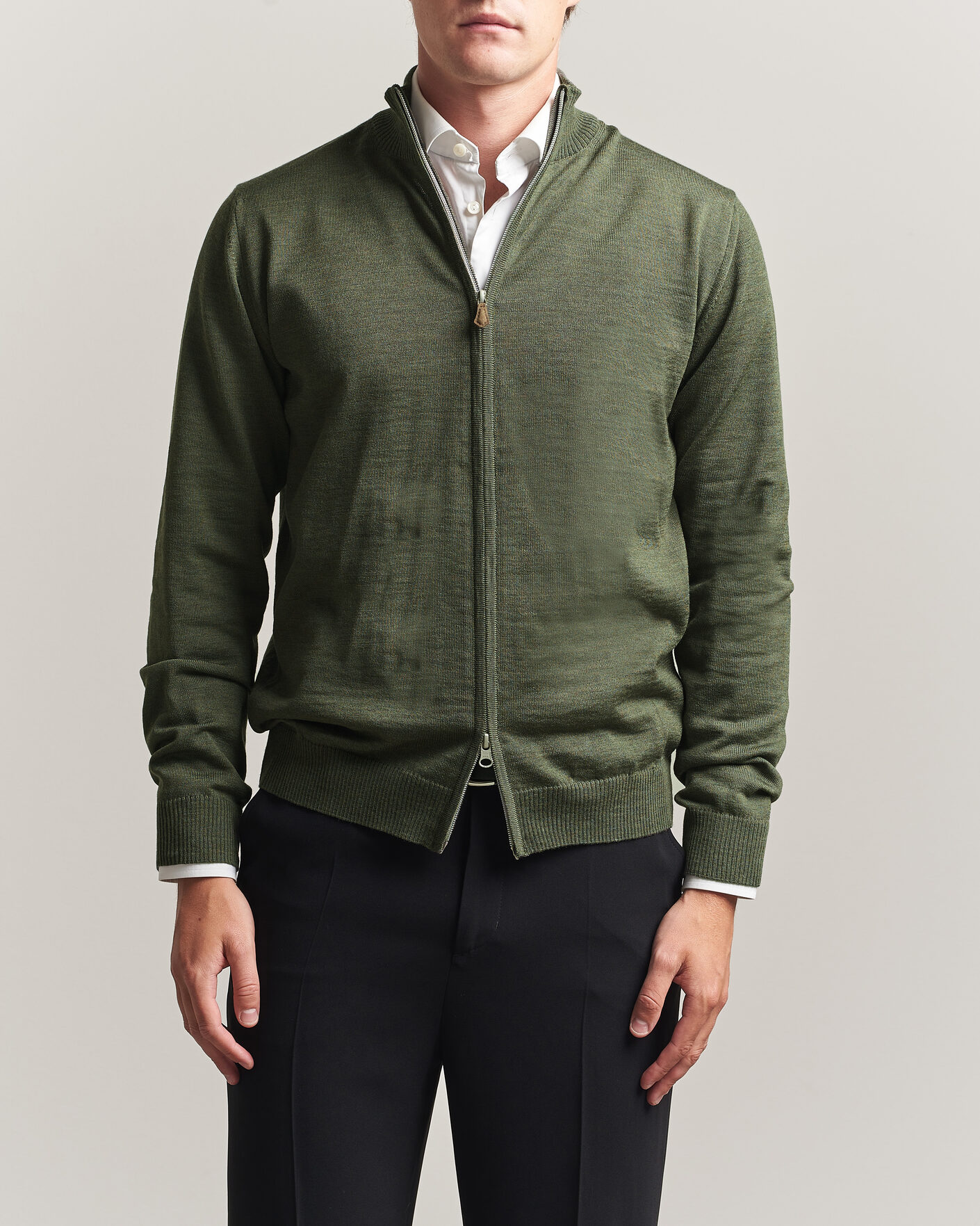Uomini | Maglieria | Stenströms | Merino Full Zip Green