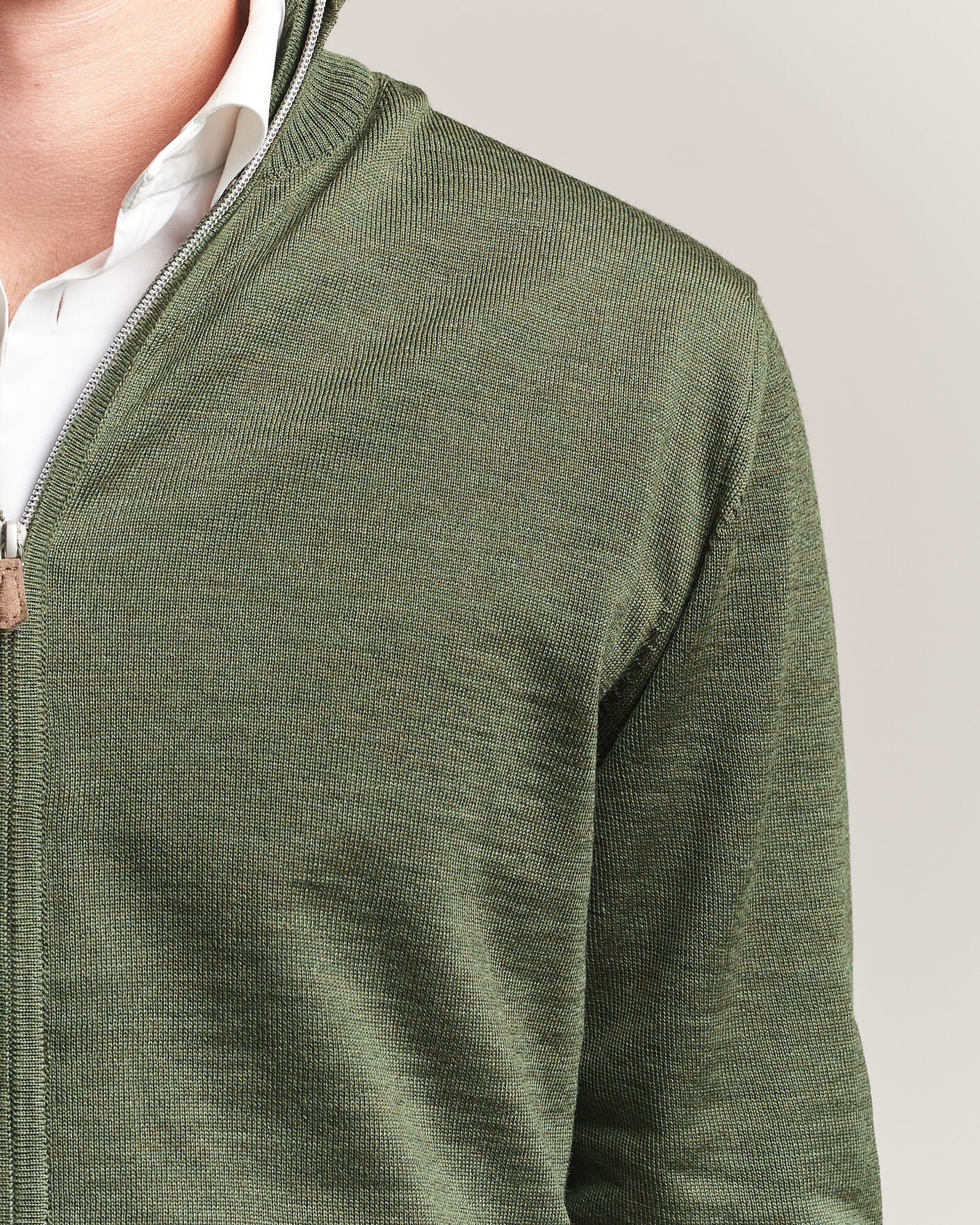 Uomini | Maglieria | Stenströms | Merino Full Zip Green