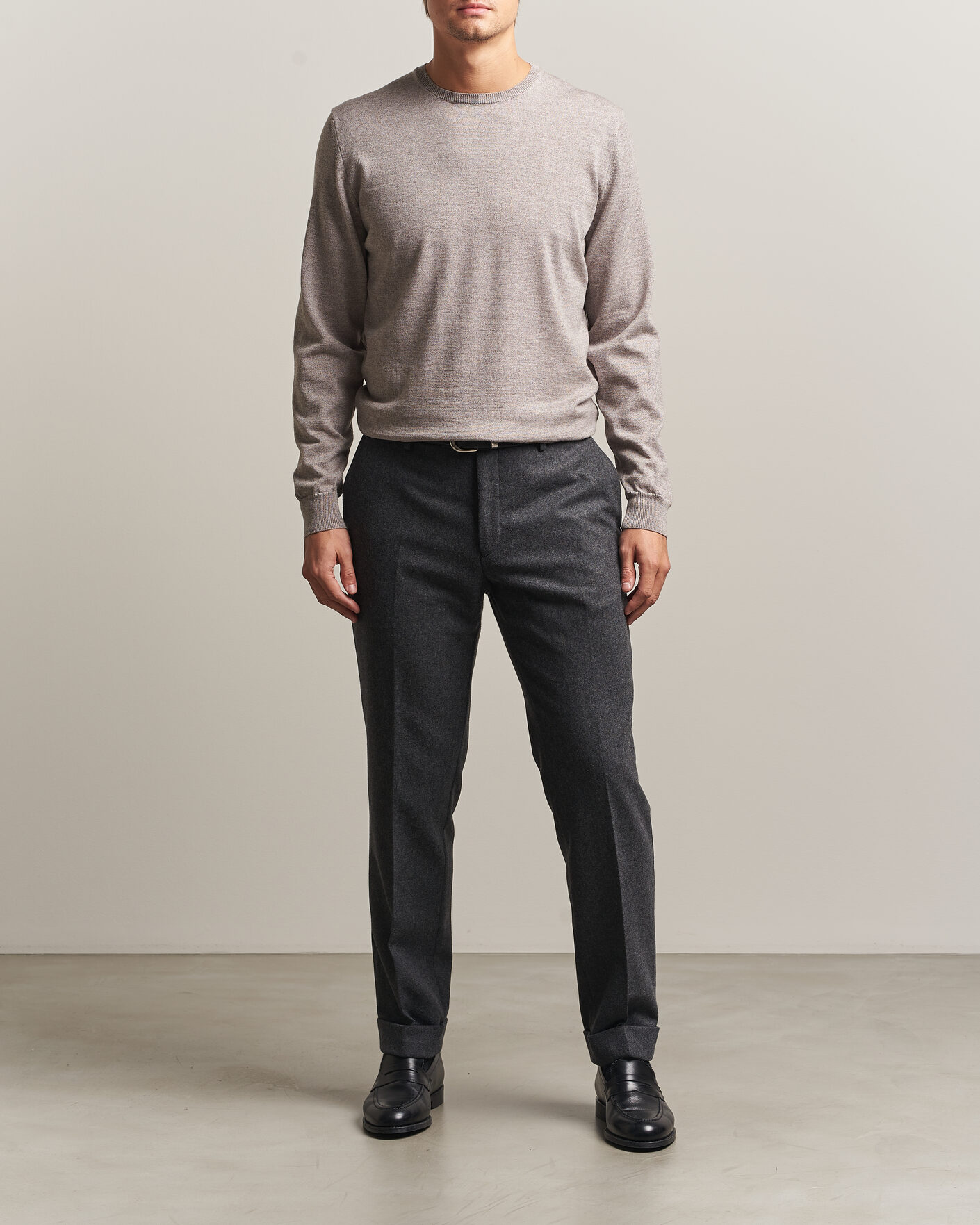 Uomini | Maglieria | Stenströms | Merino Patch Crew Neck Beige