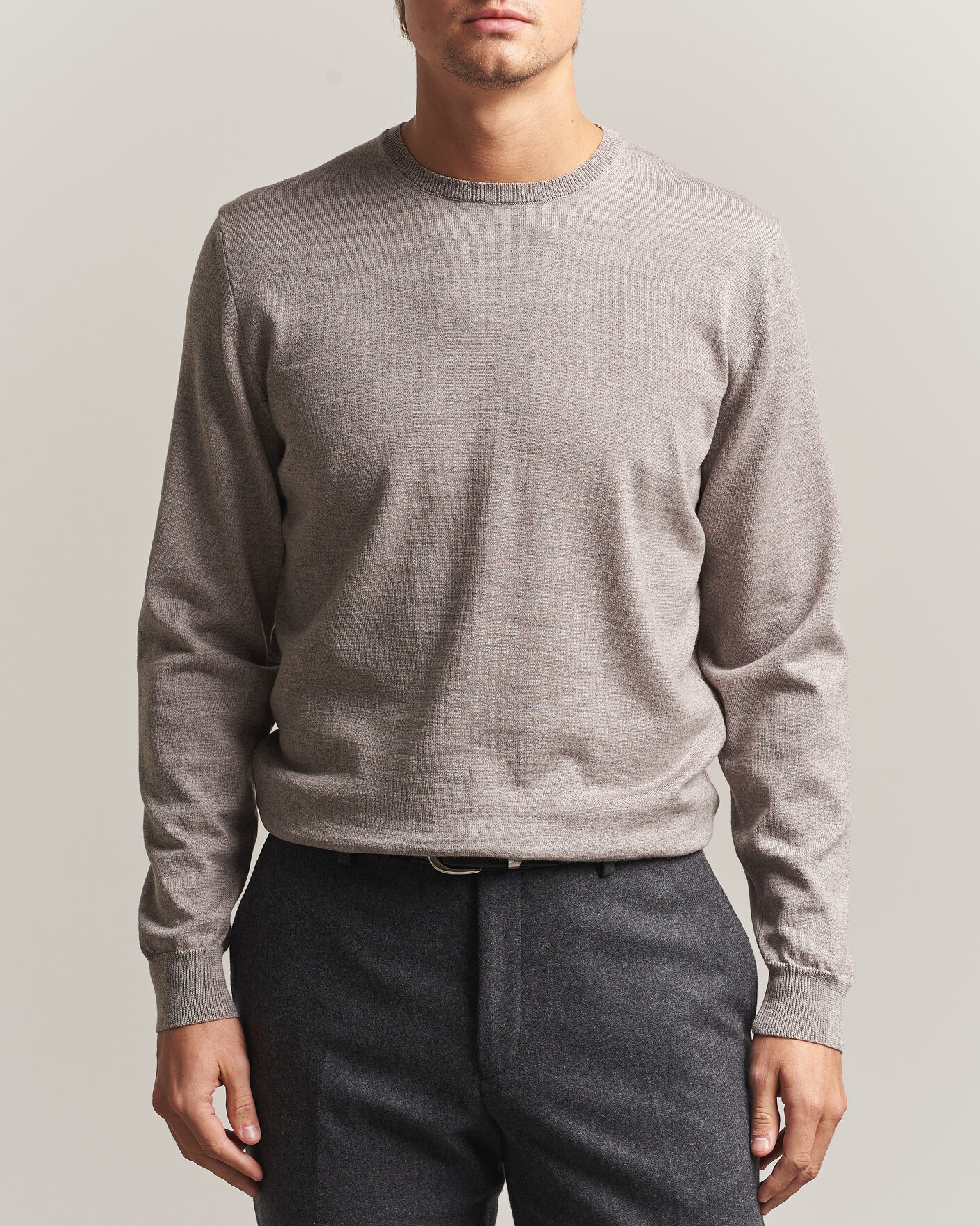 Uomini | Maglieria | Stenströms | Merino Patch Crew Neck Beige