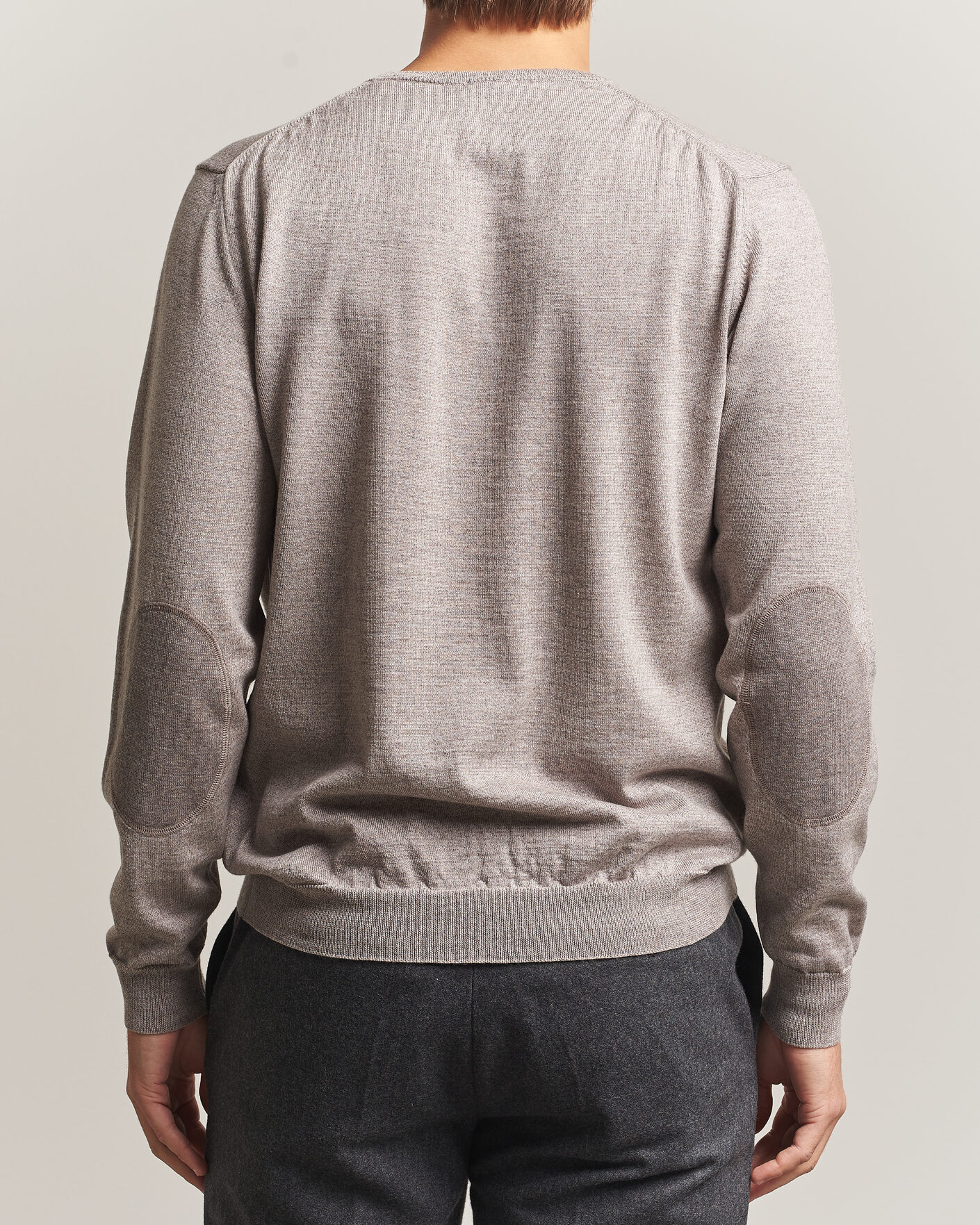 Uomini | Maglieria | Stenströms | Merino Patch Crew Neck Beige
