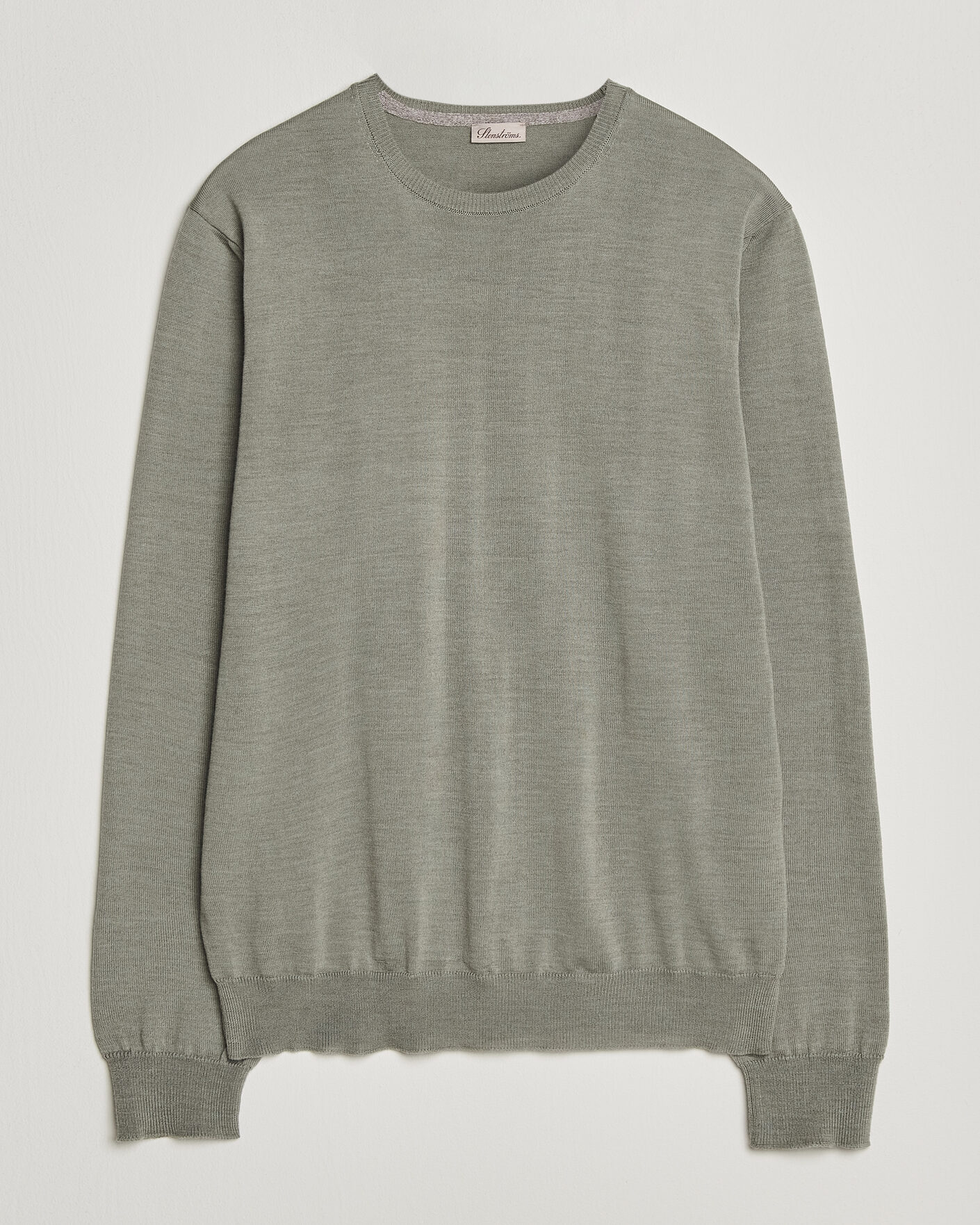 Uomini | Maglieria | Stenströms | Merino Patch Crew Neck Green/Grey