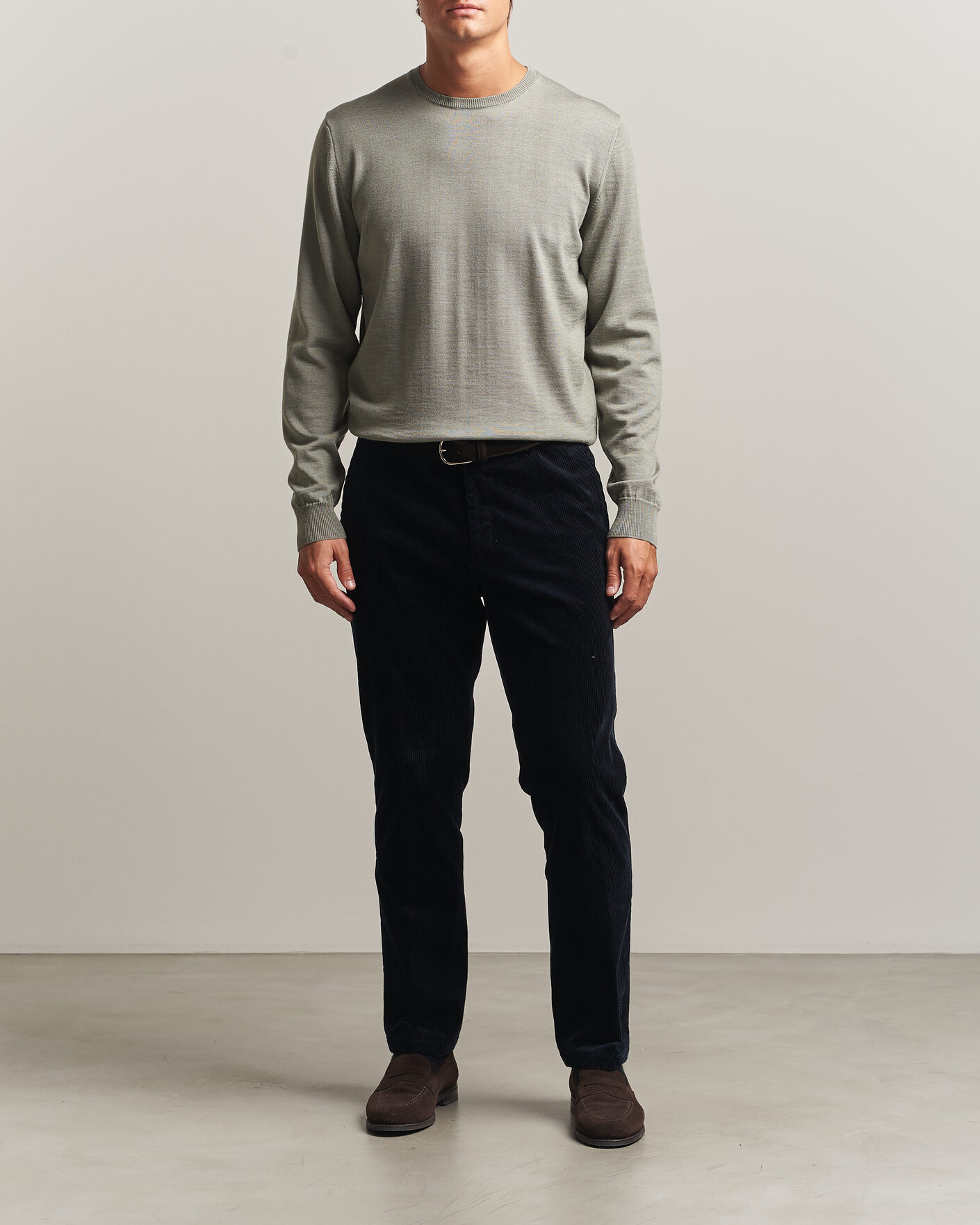 Uomini | Maglieria | Stenströms | Merino Patch Crew Neck Green/Grey