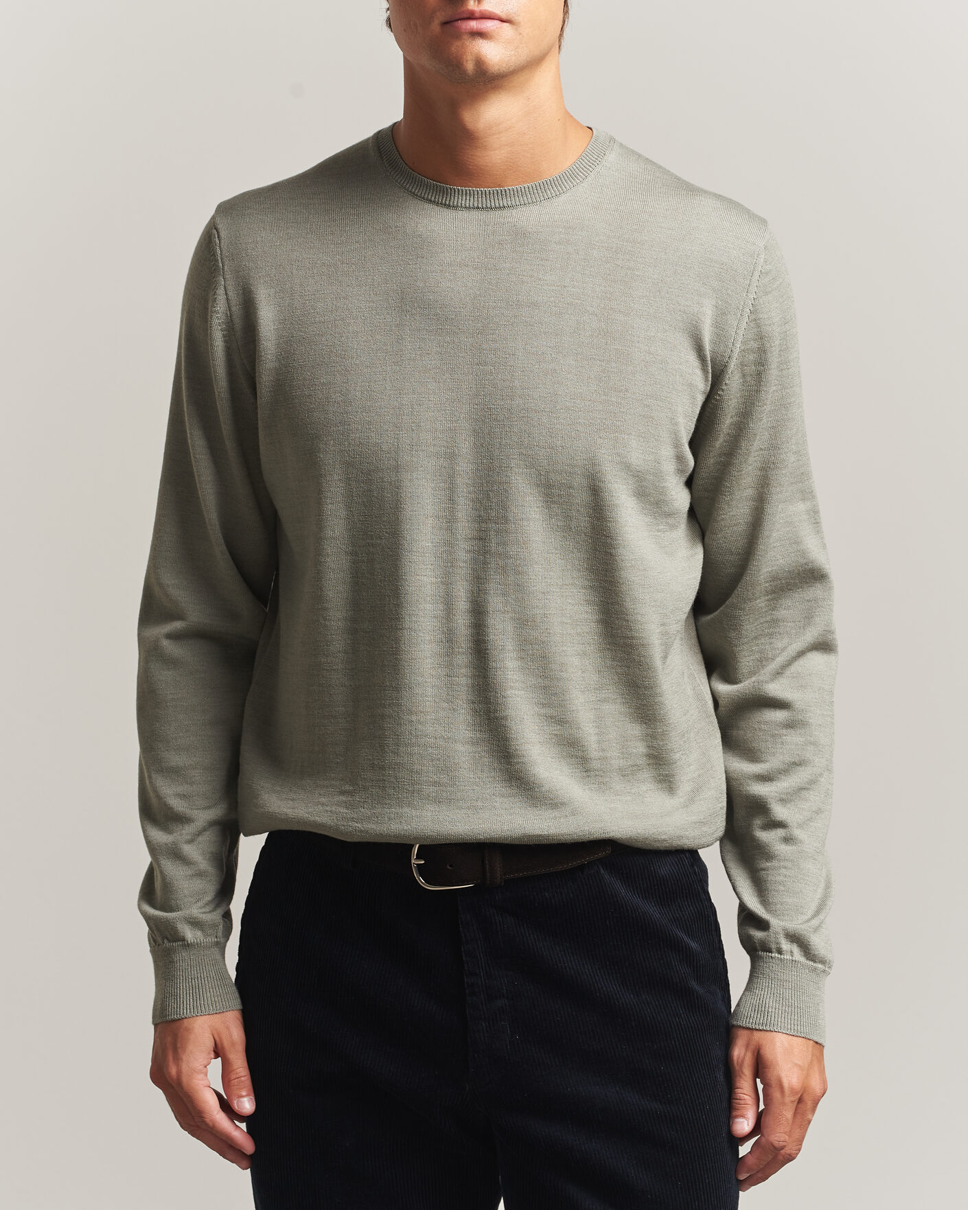 Uomini | Maglieria | Stenströms | Merino Patch Crew Neck Green/Grey