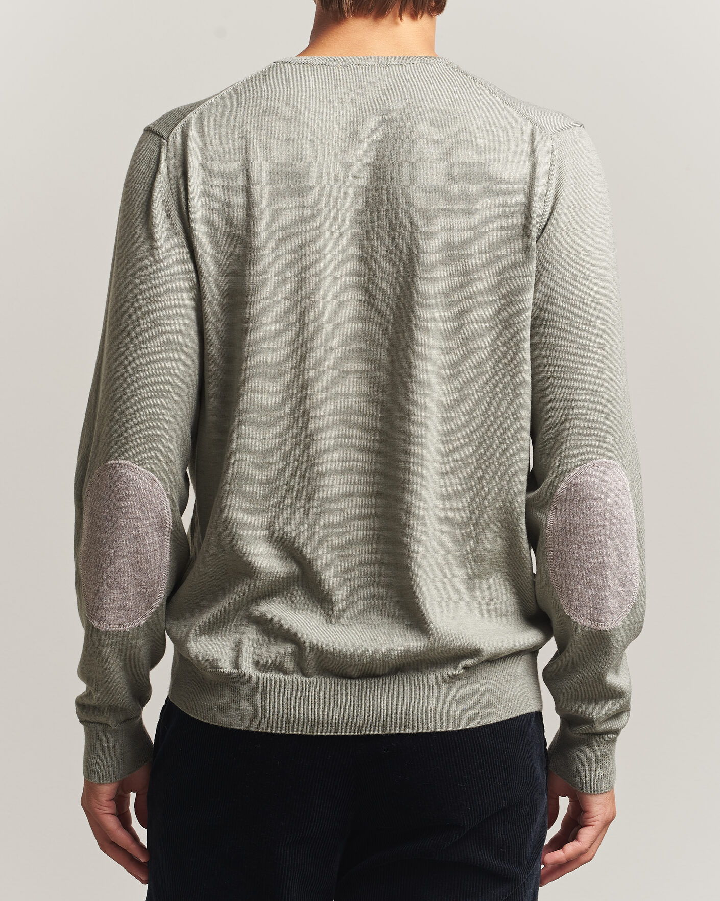 Uomini | Maglieria | Stenströms | Merino Patch Crew Neck Green/Grey