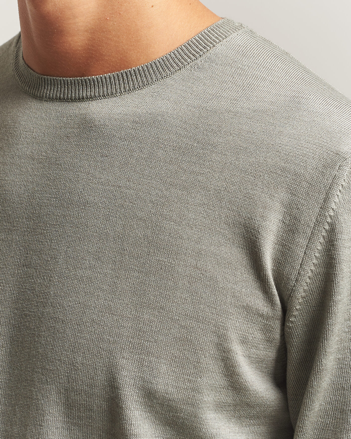 Uomini | Maglieria | Stenströms | Merino Patch Crew Neck Green/Grey