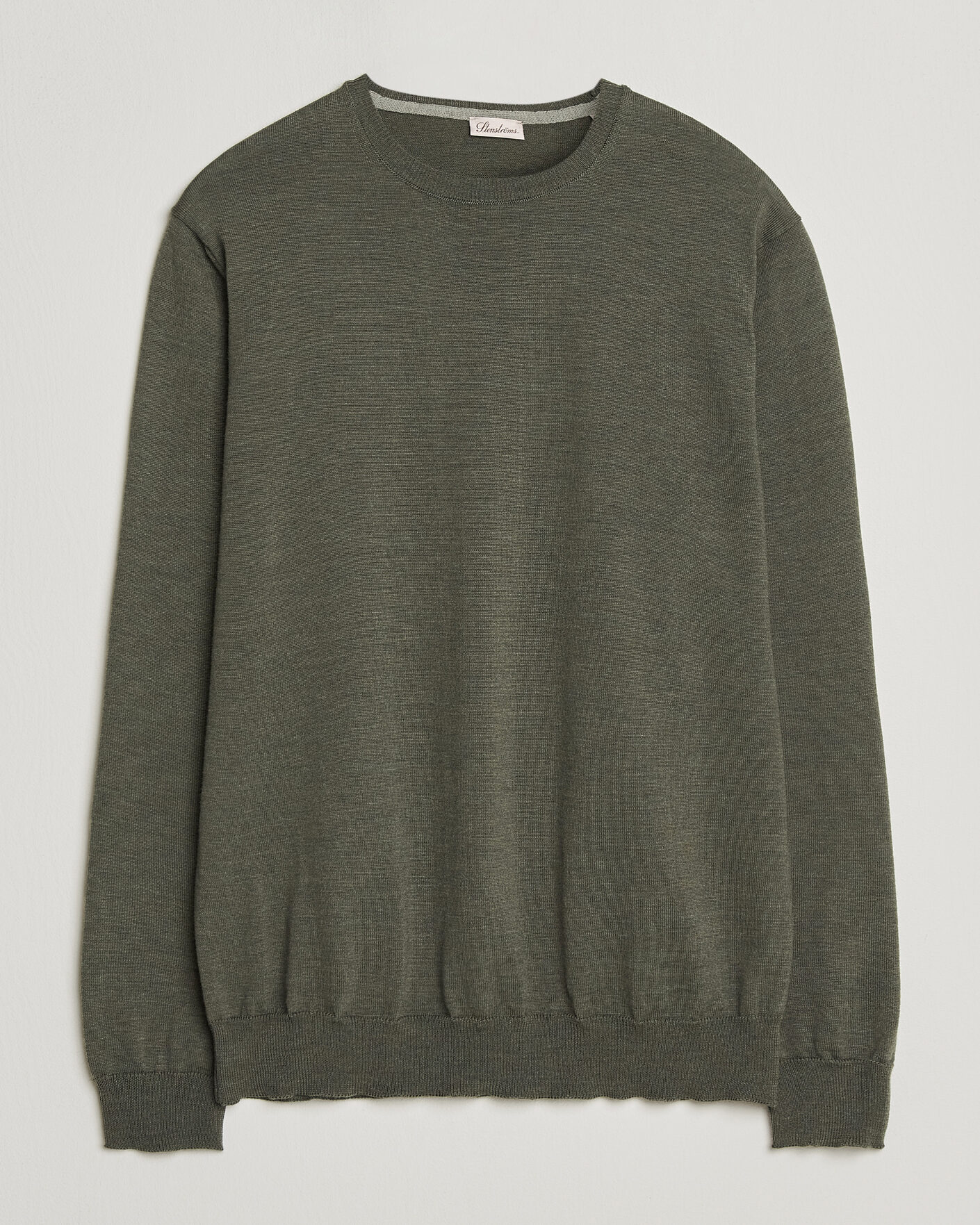 Uomini | Maglieria | Stenströms | Merino Patch Crew Neck Dark Green