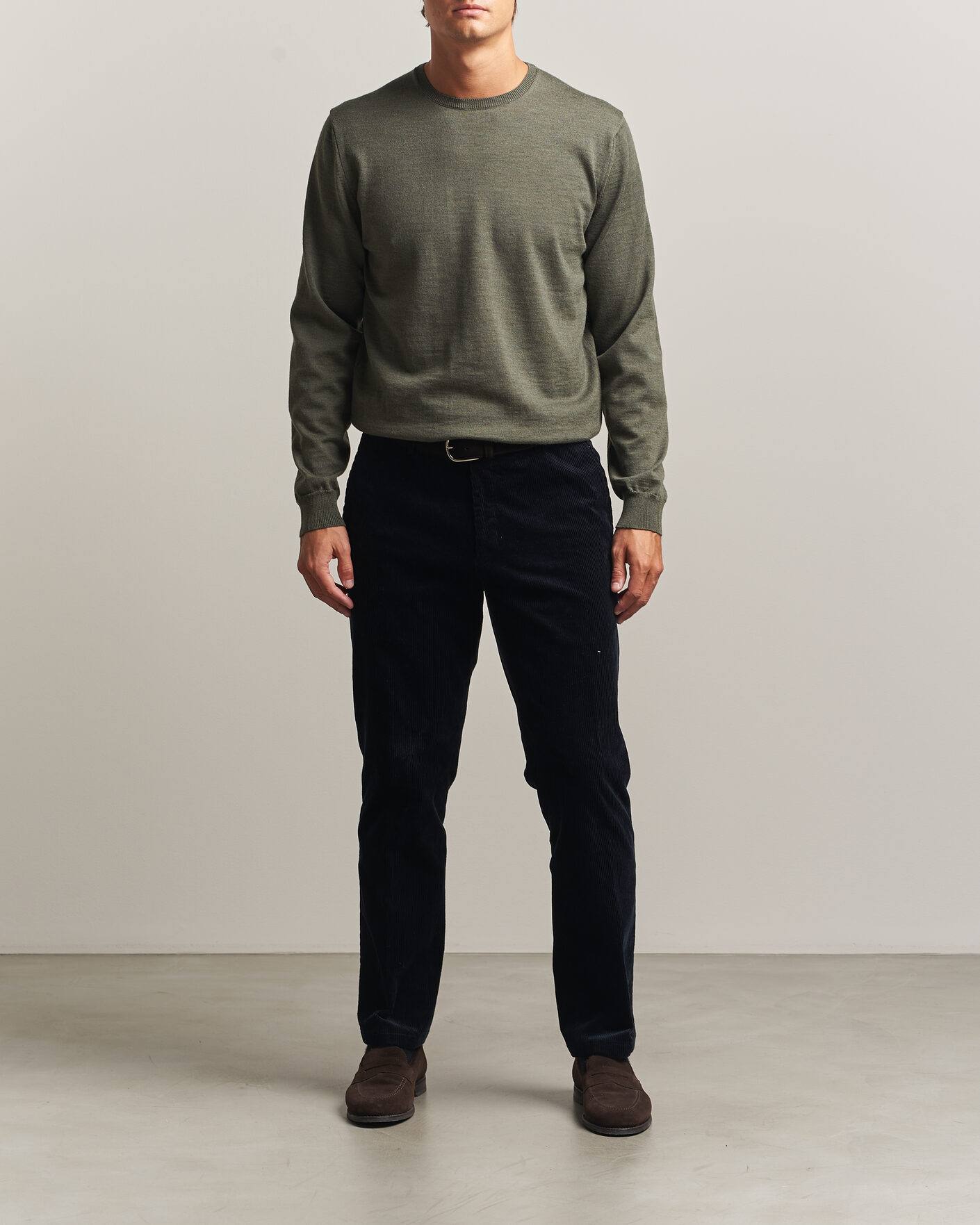 Uomini | Maglieria | Stenströms | Merino Patch Crew Neck Dark Green
