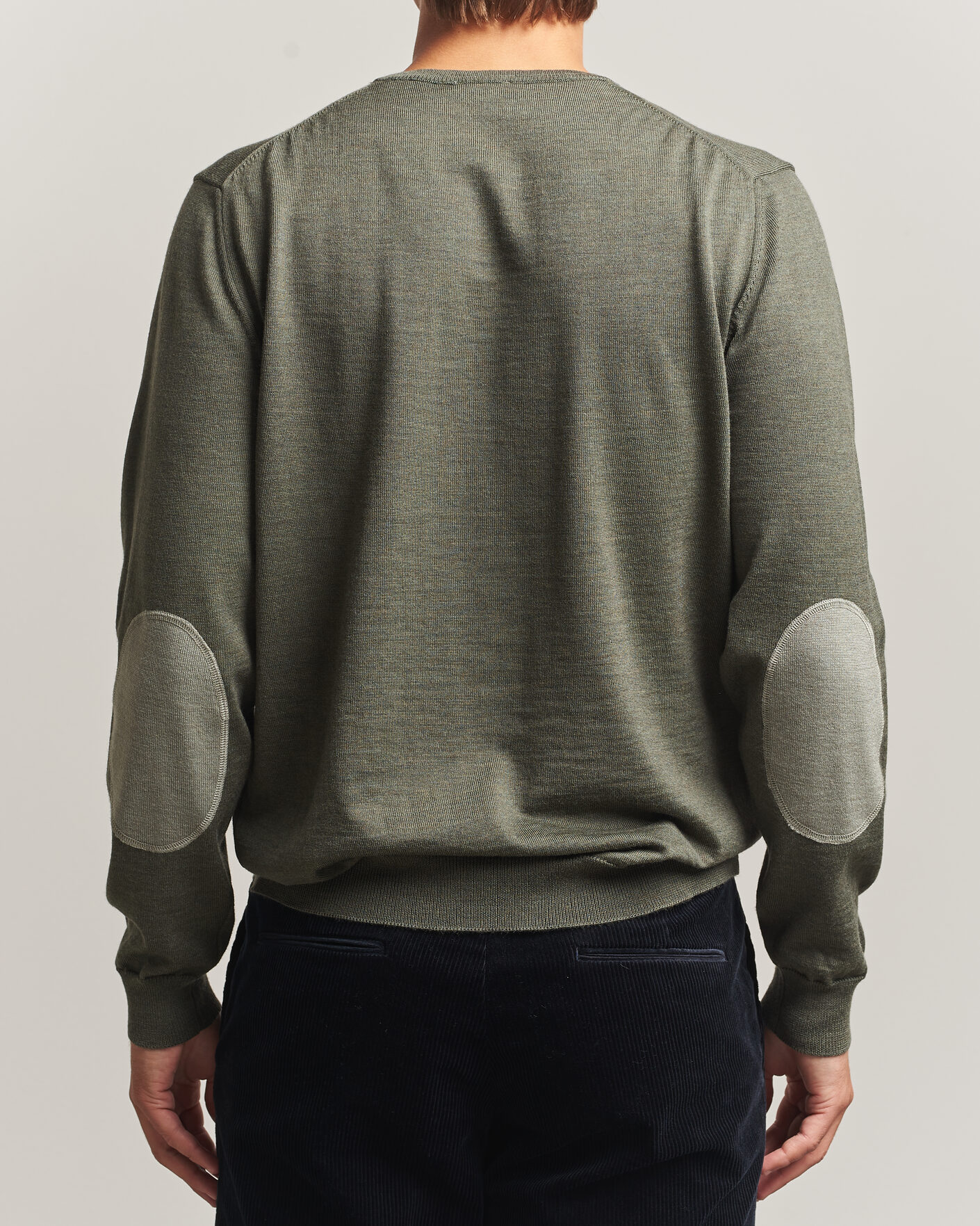 Uomini | Maglieria | Stenströms | Merino Patch Crew Neck Dark Green
