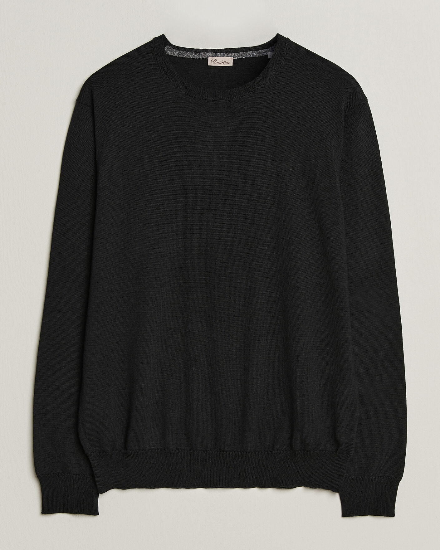 Uomini | Maglieria | Stenströms | Merino Patch Crew Neck Black