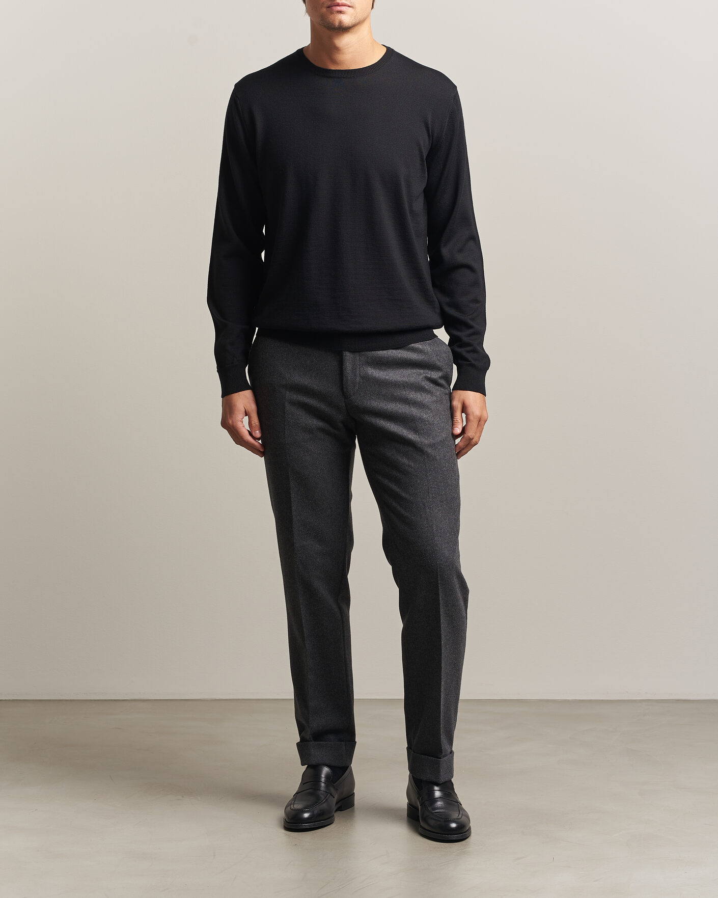 Uomini | Maglieria | Stenströms | Merino Patch Crew Neck Black