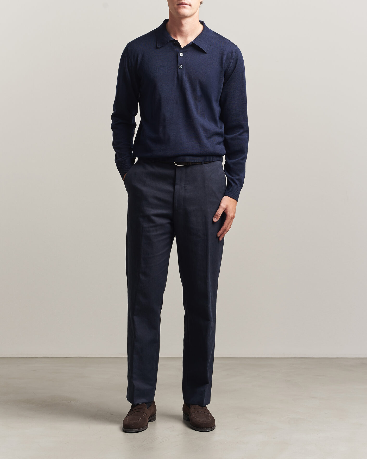 Uomini | Maglieria | Stenströms | Merino Polo Navy