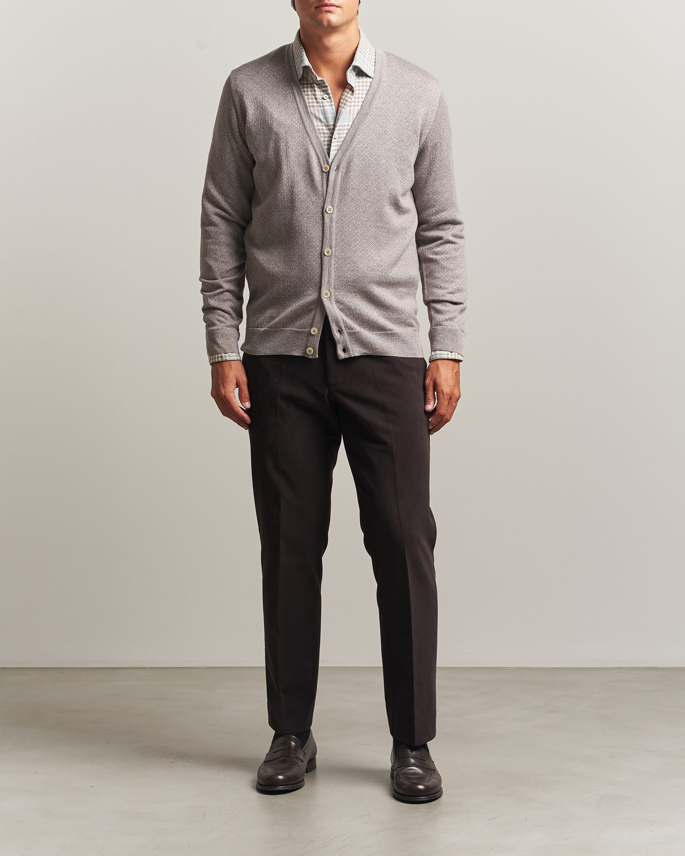 Uomini | Maglieria | Stenströms | Merino Jaquard Cardigan Beige