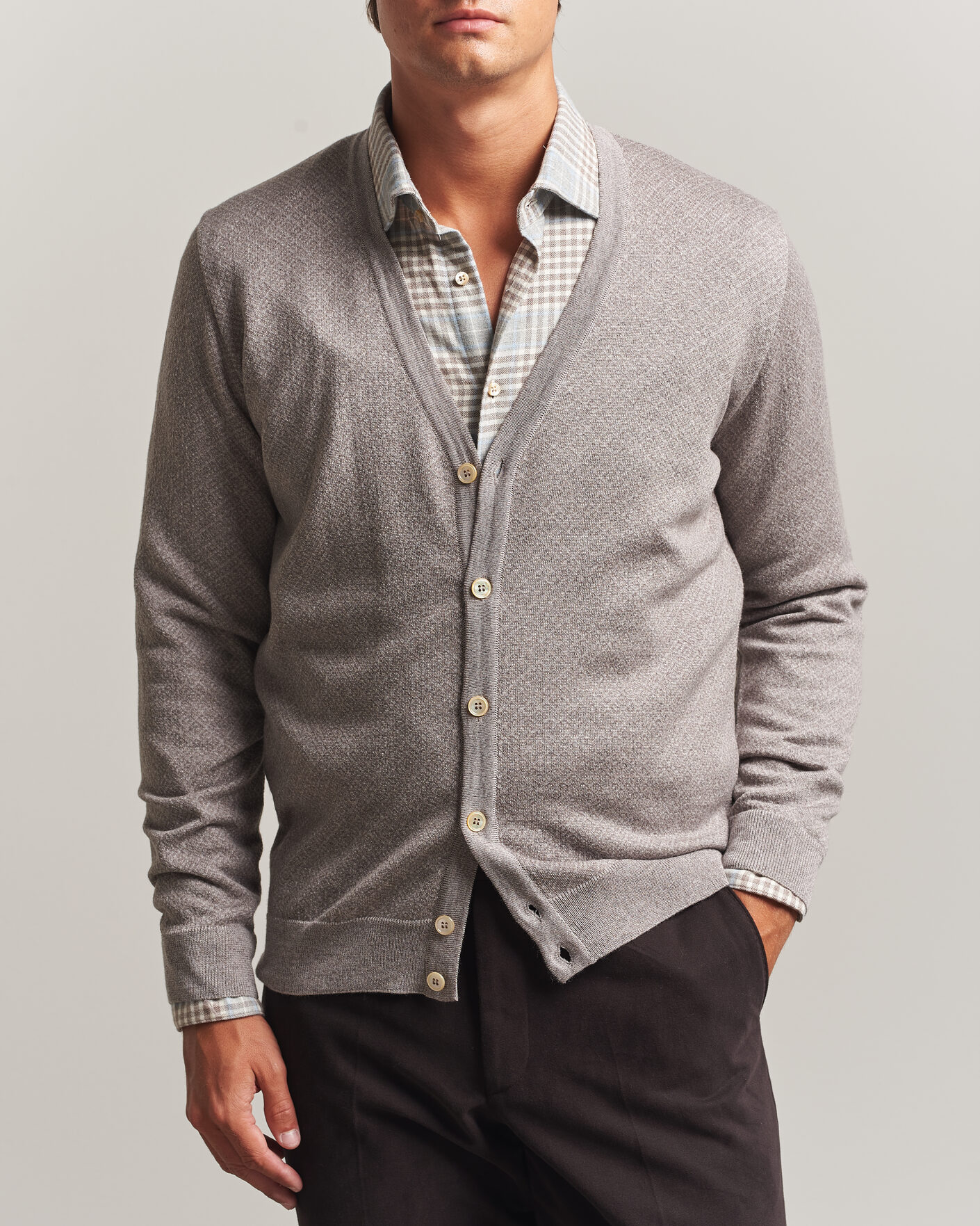 Uomini | Maglieria | Stenströms | Merino Jaquard Cardigan Beige