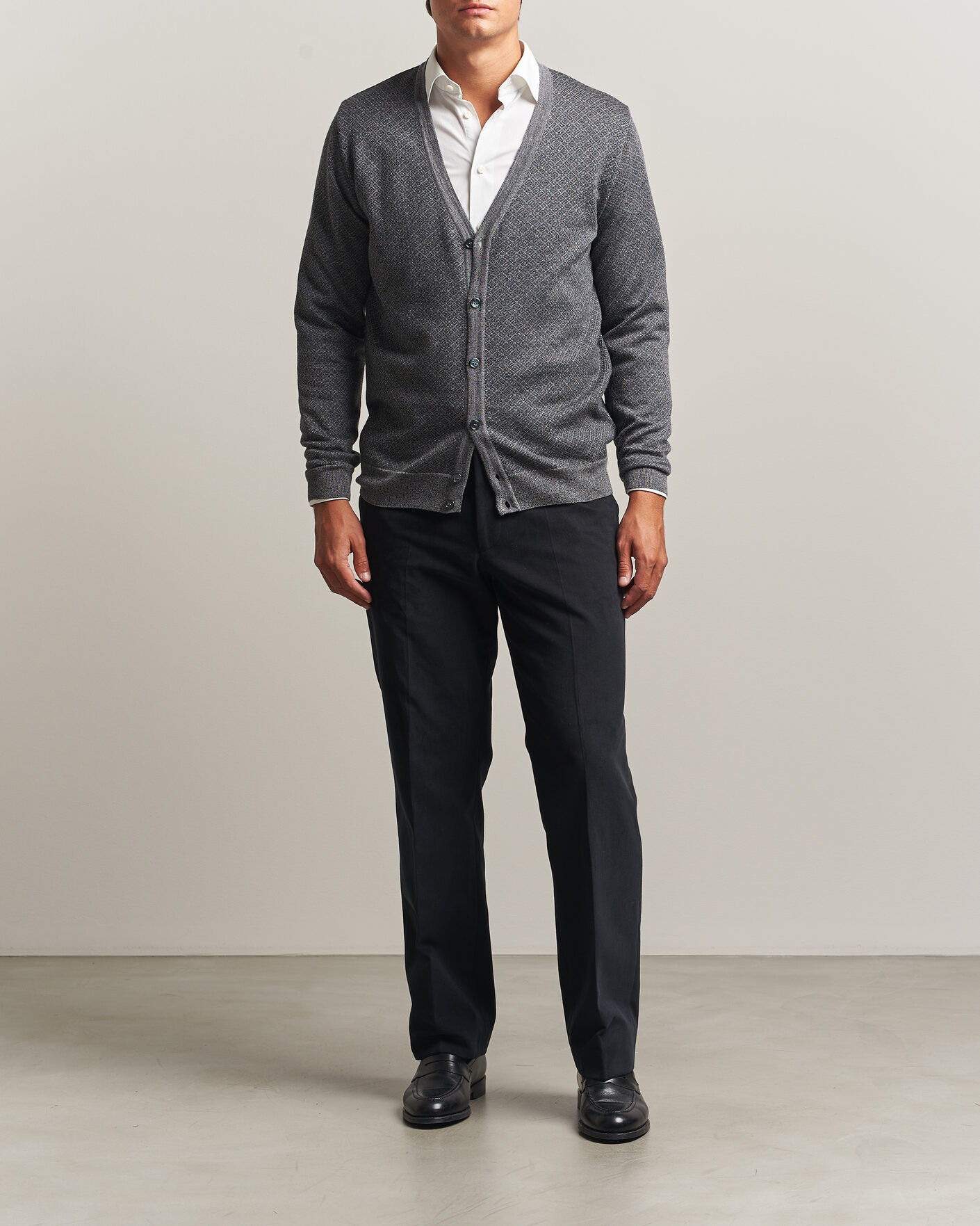 Uomini | Maglieria | Stenströms | Merino Jaquard Cardigan Dark Grey
