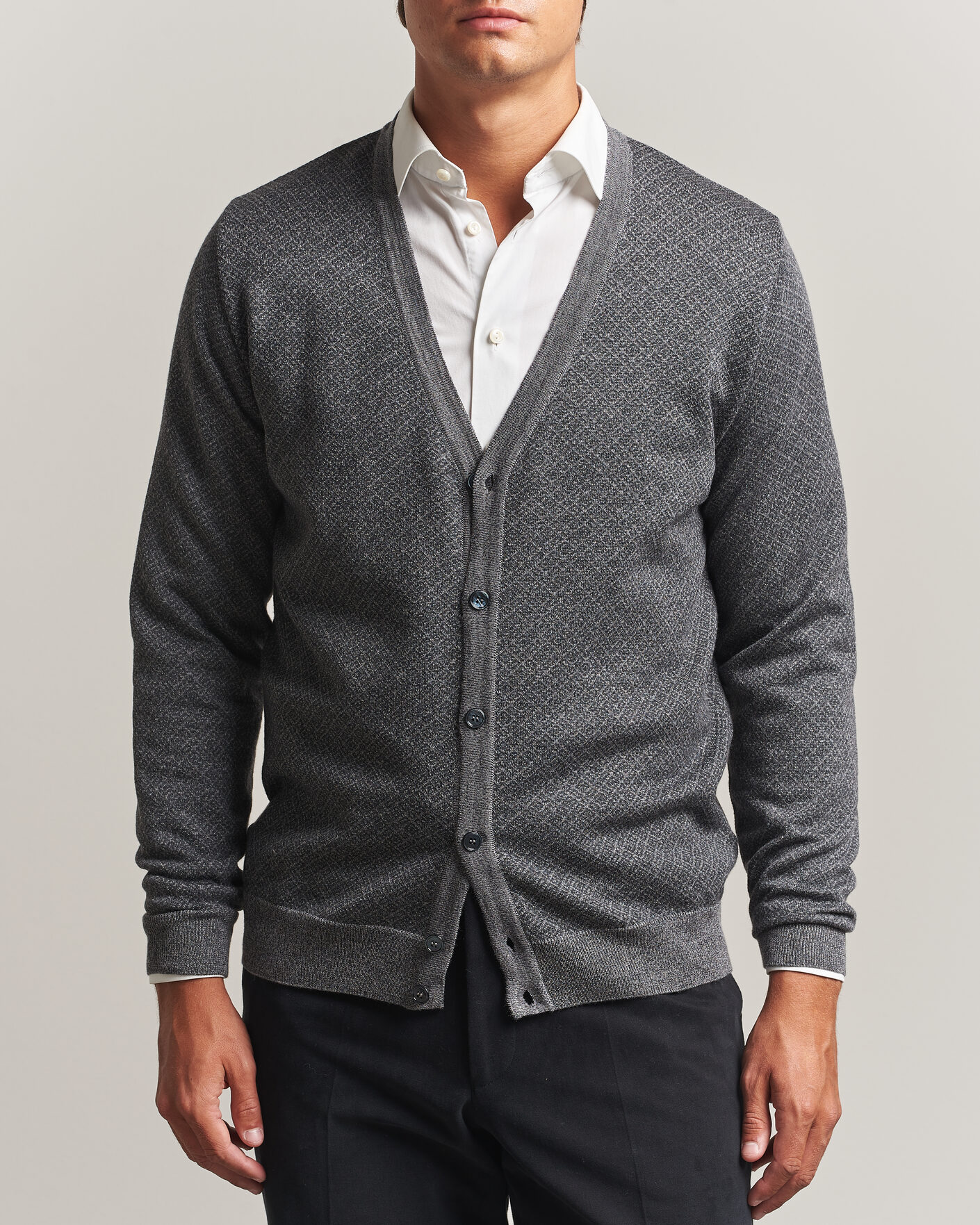 Uomini | Maglieria | Stenströms | Merino Jaquard Cardigan Dark Grey
