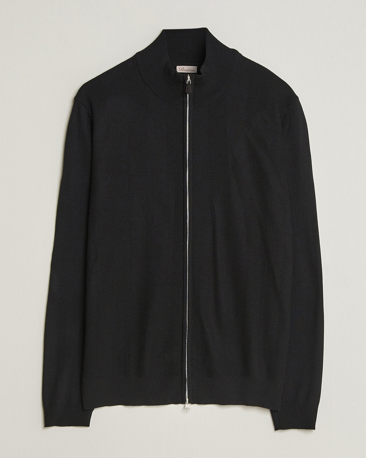 Uomini | Maglieria | Stenströms | Merino Herringbone Full Zip Black