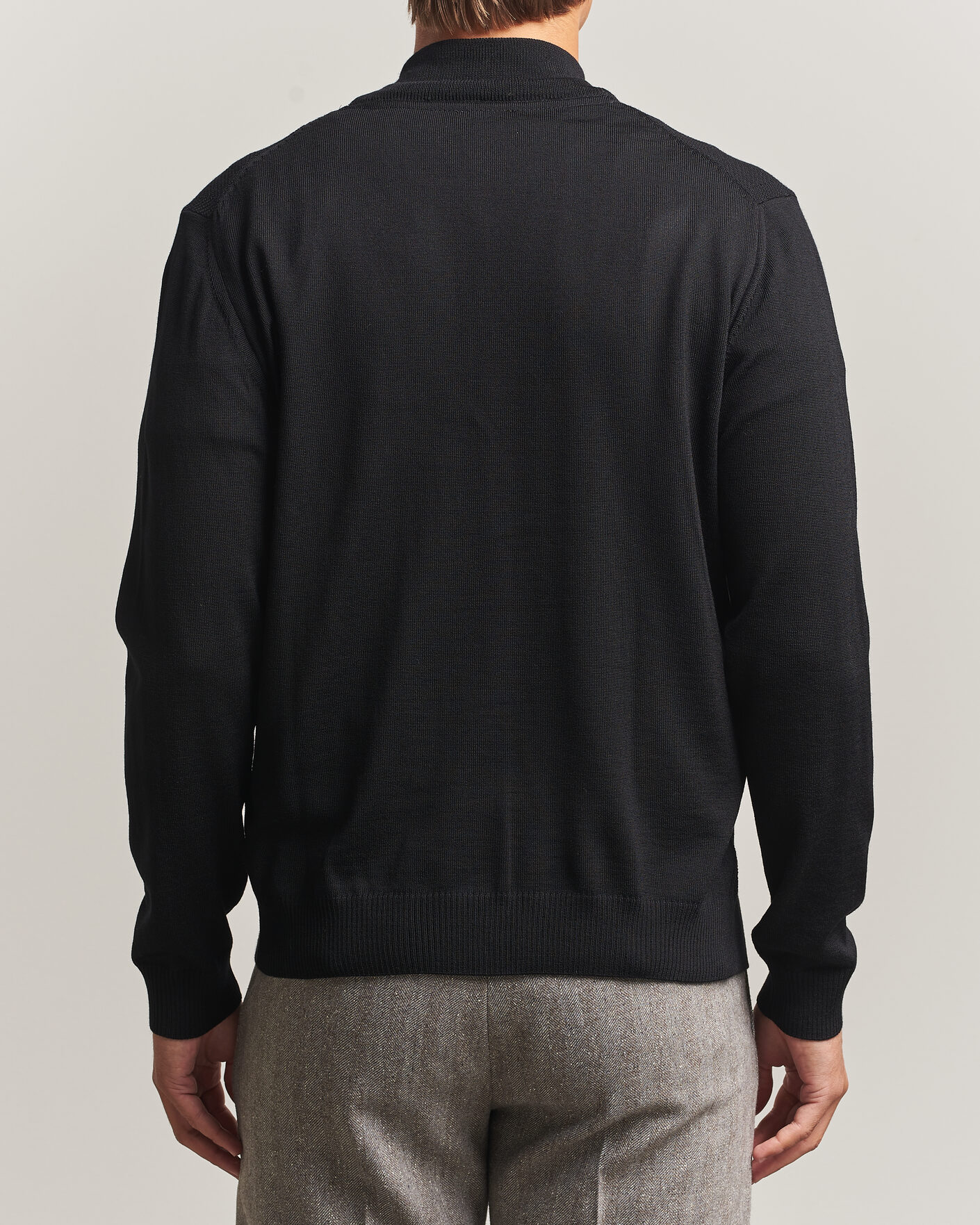 Uomini | Maglieria | Stenströms | Merino Herringbone Full Zip Black