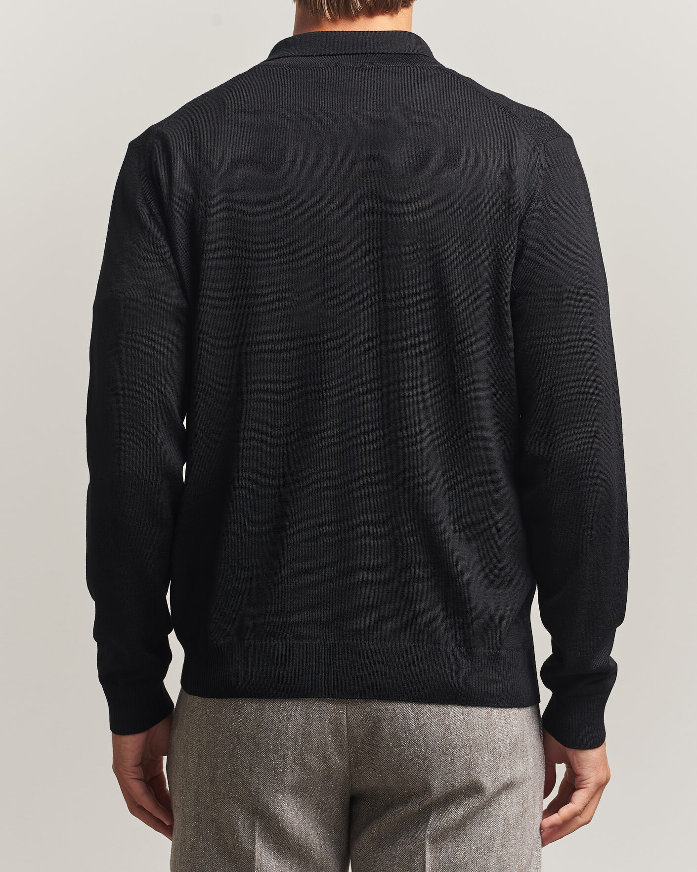 Uomini | Maglieria | Stenströms | Merino Herringbone Polo Cardigan Black