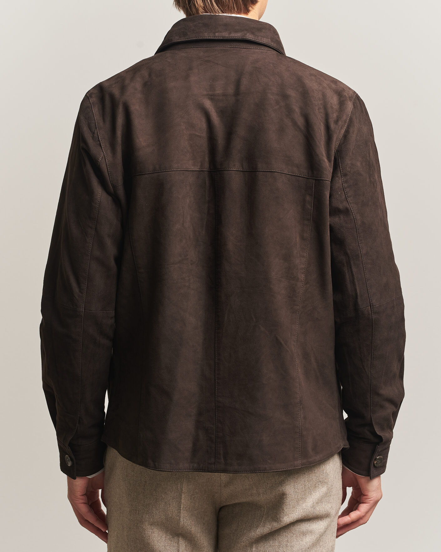 Uomini | Camicie | Stenströms | Goat Suede Overshirt Dark Brown
