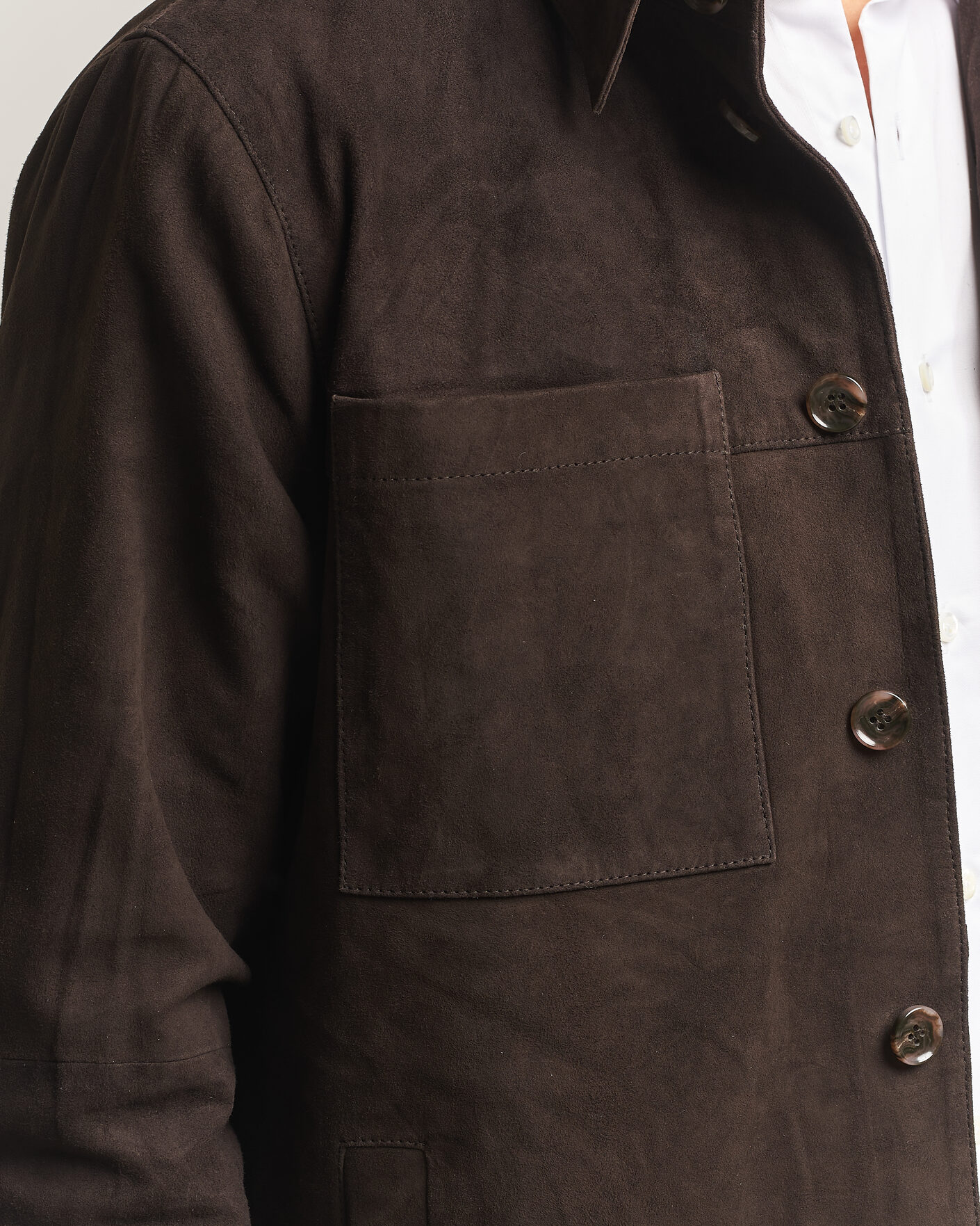 Uomini | Camicie | Stenströms | Goat Suede Overshirt Dark Brown